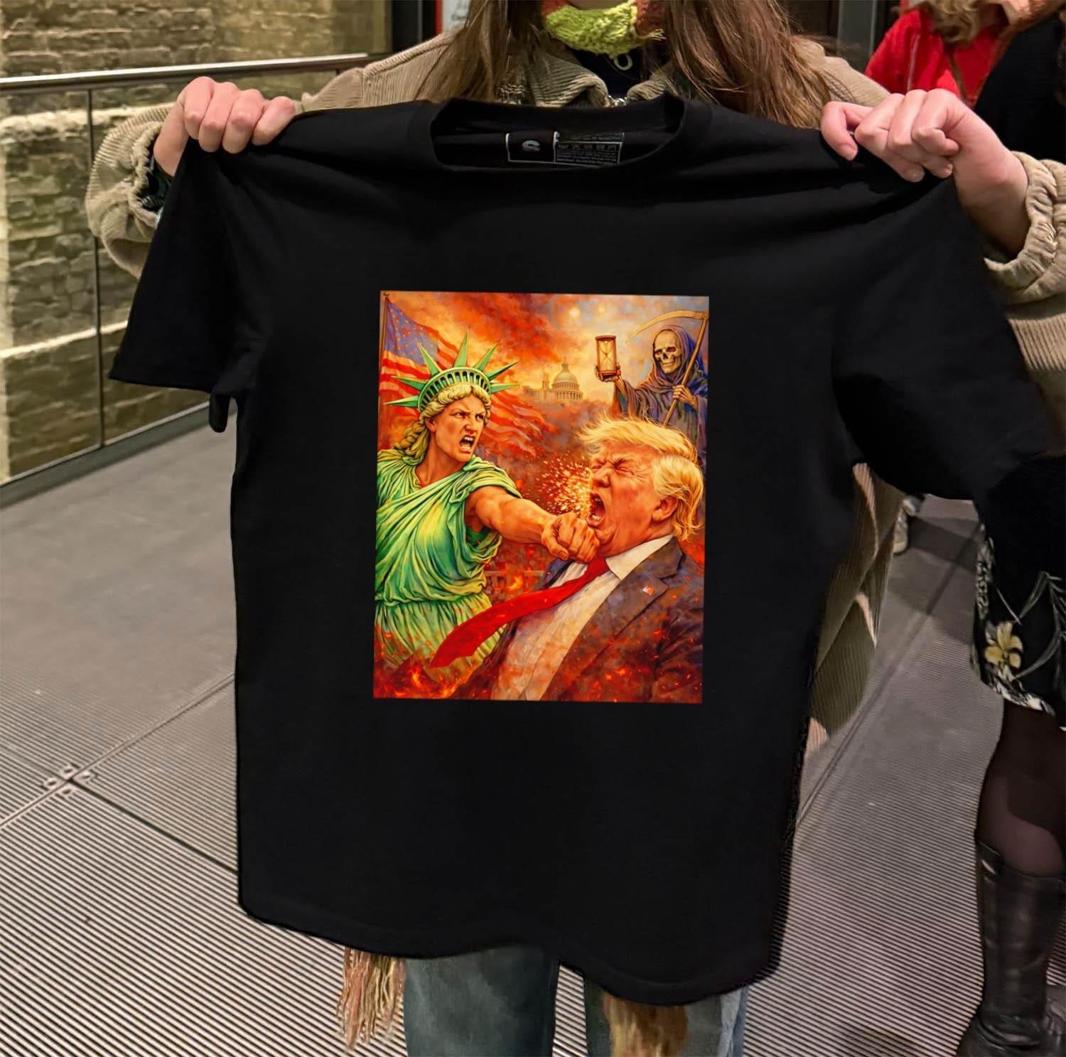 Lady Liberty Punching Donald Trump Political Graphic shirt
