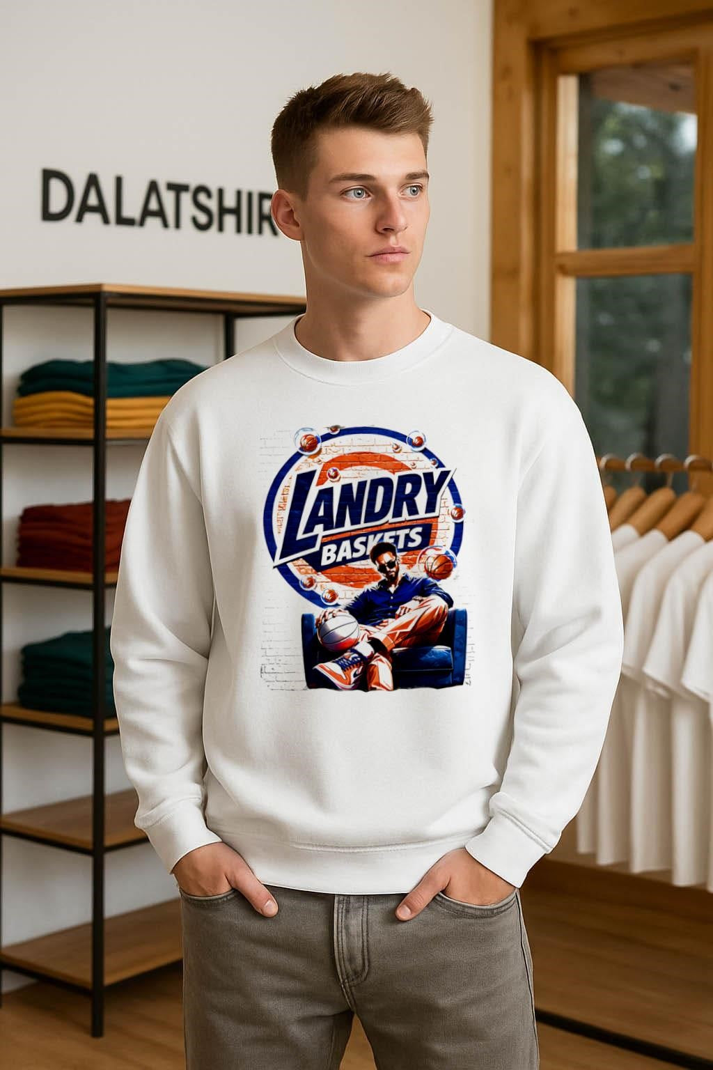 Landry Baskets Basketball Player Sitting In Chair Graphic shirt