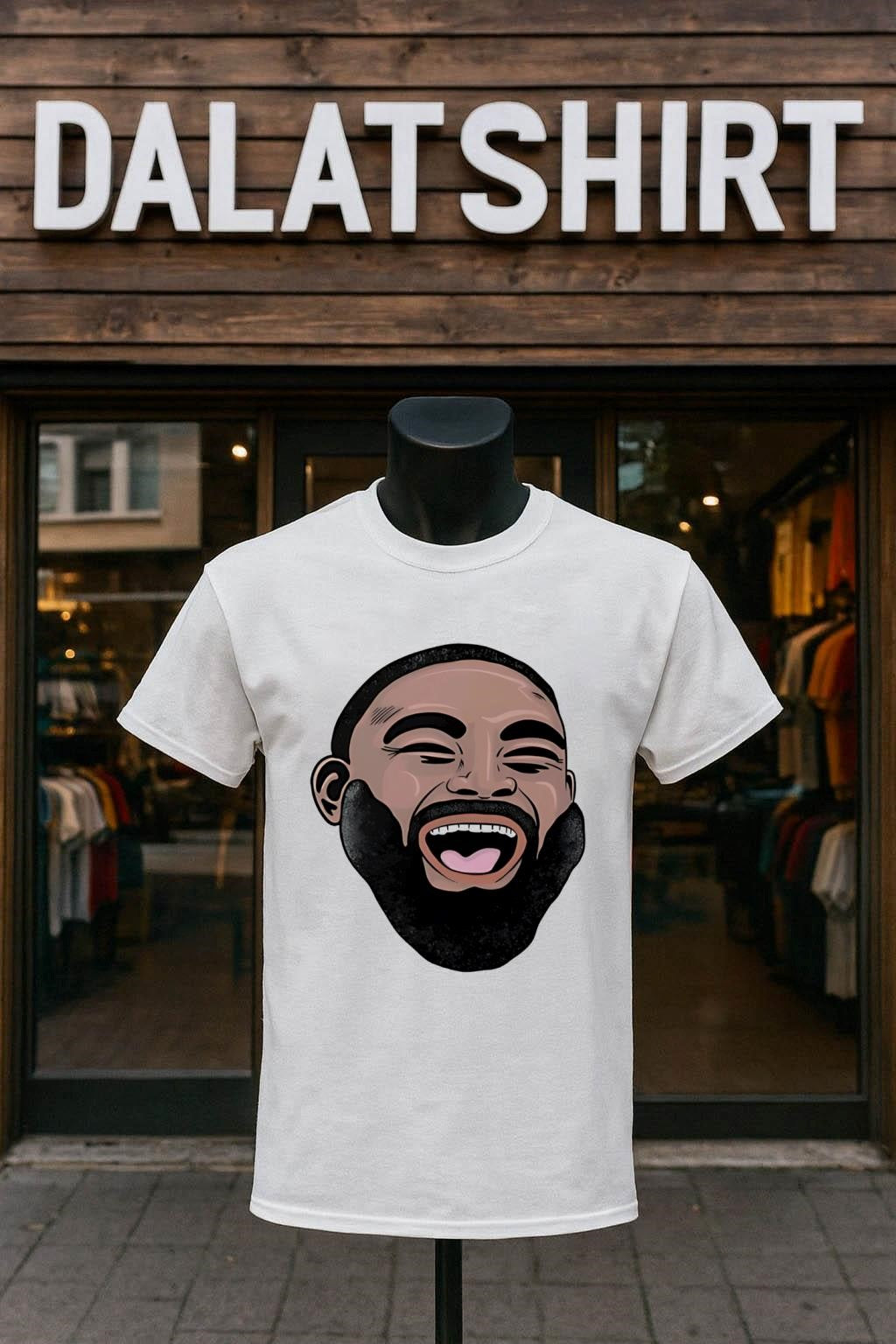 Laughing Man Face With Beard Graphic Design shirt