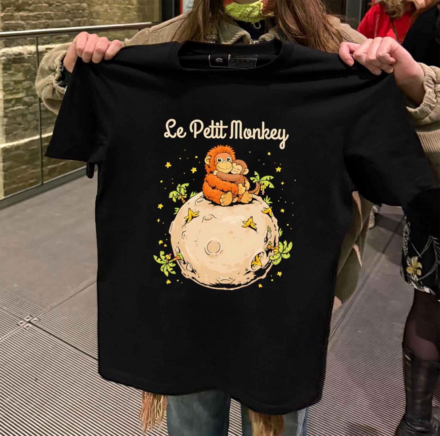 Le Petit Monkey Orangutan Hugging Baby On Moon shirt