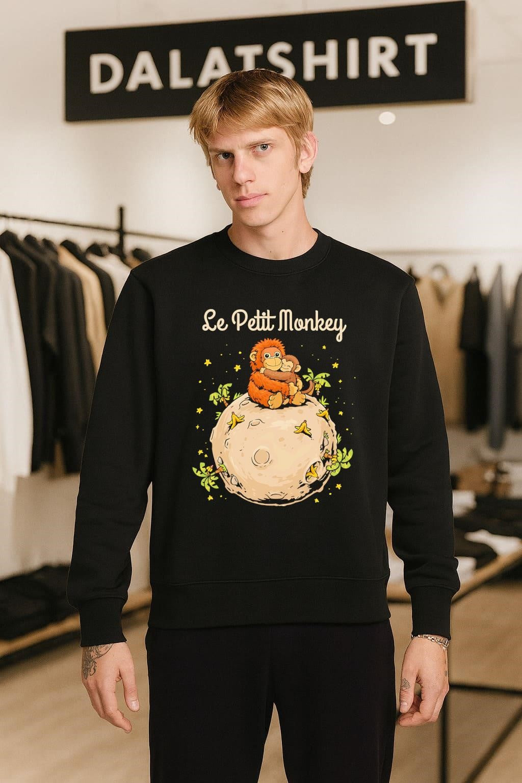 Le Petit Monkey Orangutan Hugging Baby On Moon shirt