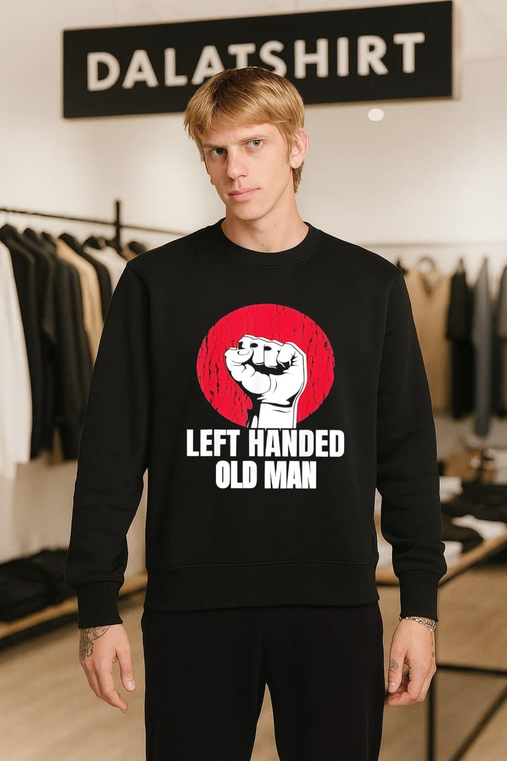 Left Handed Old Man Fist Red Circle shirt