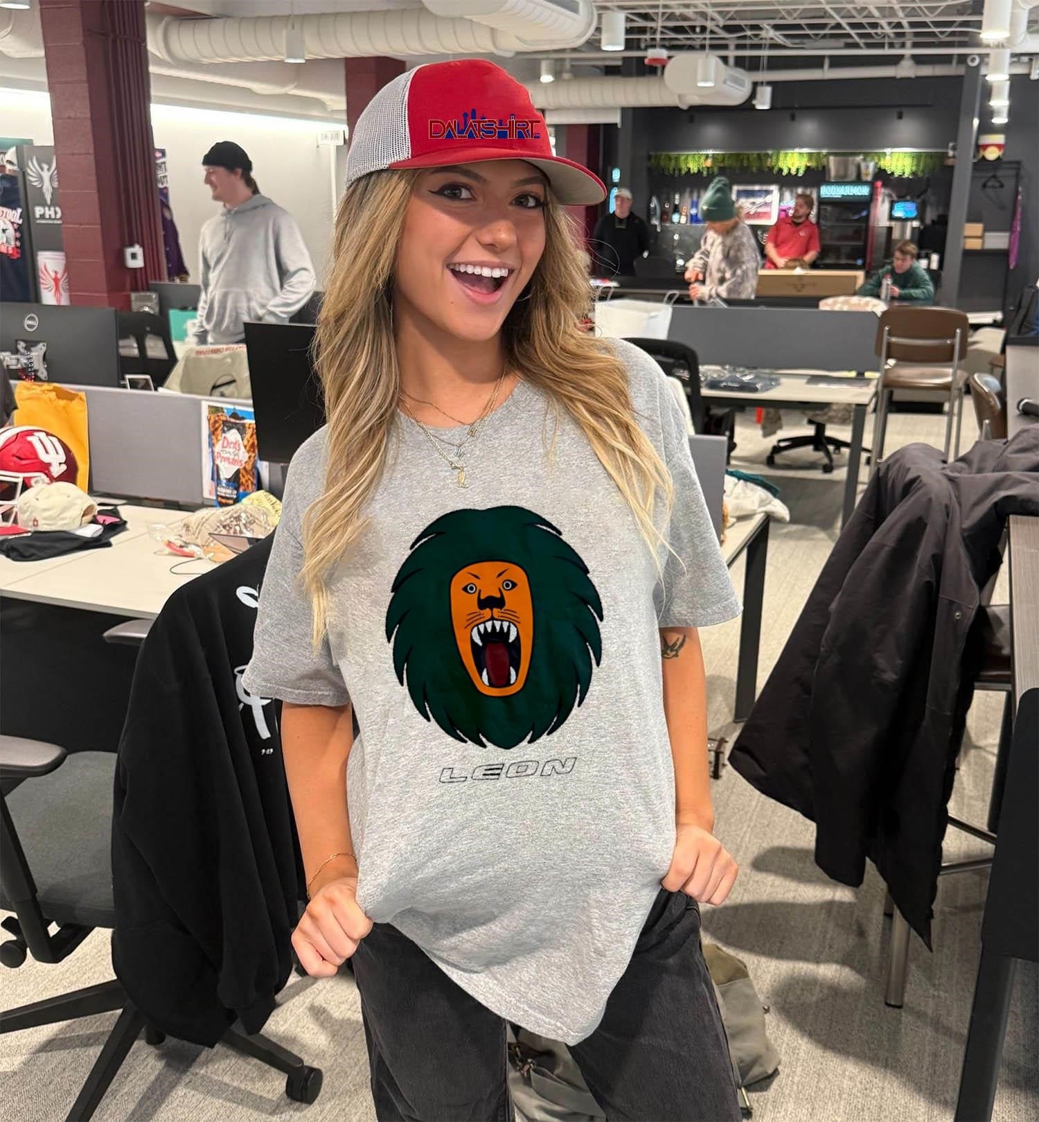 Leon orange lion head roaring green mane shirt