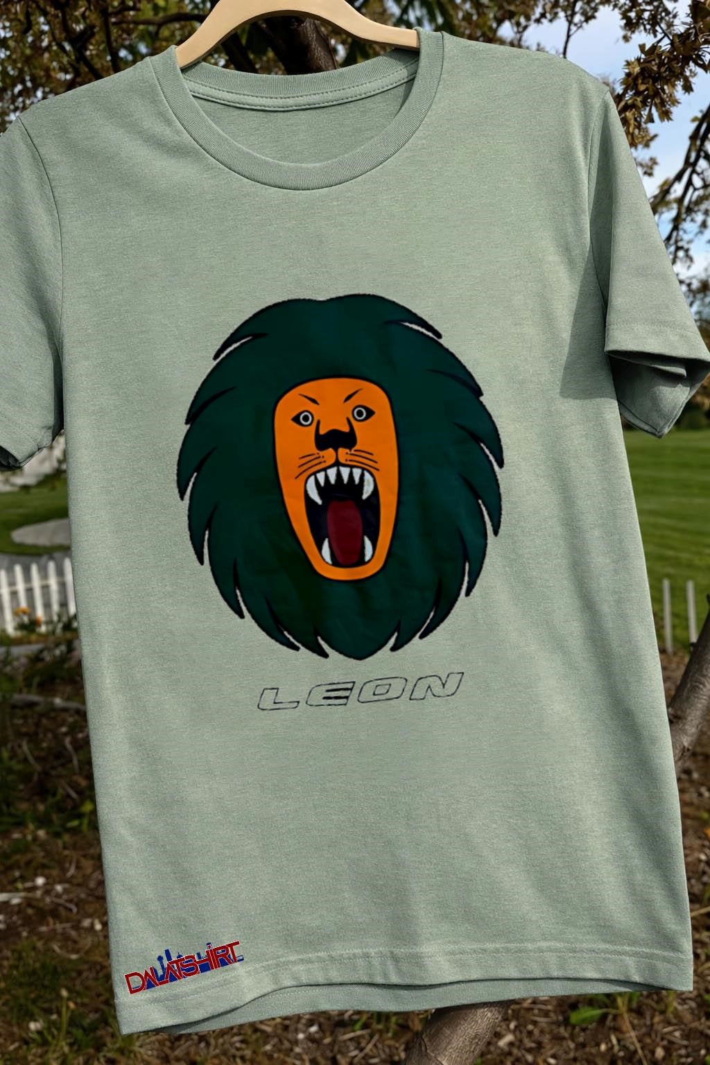 Leon orange lion head roaring green mane shirt