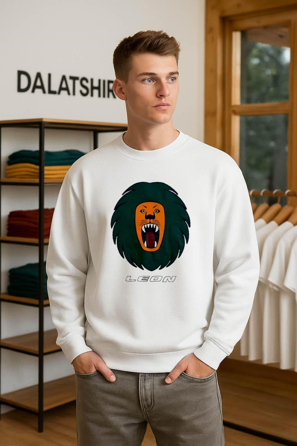 Leon orange lion head roaring green mane shirt