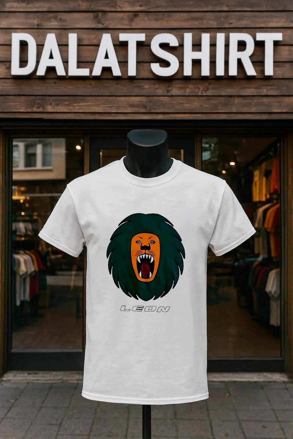 Leon orange lion head roaring green mane shirt