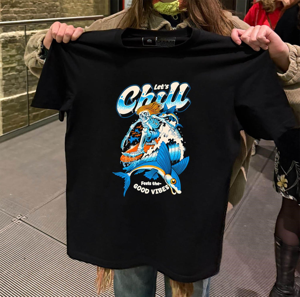 Let’s Chill Feels the Good Vibes Surfing Skeleton Fish shirt