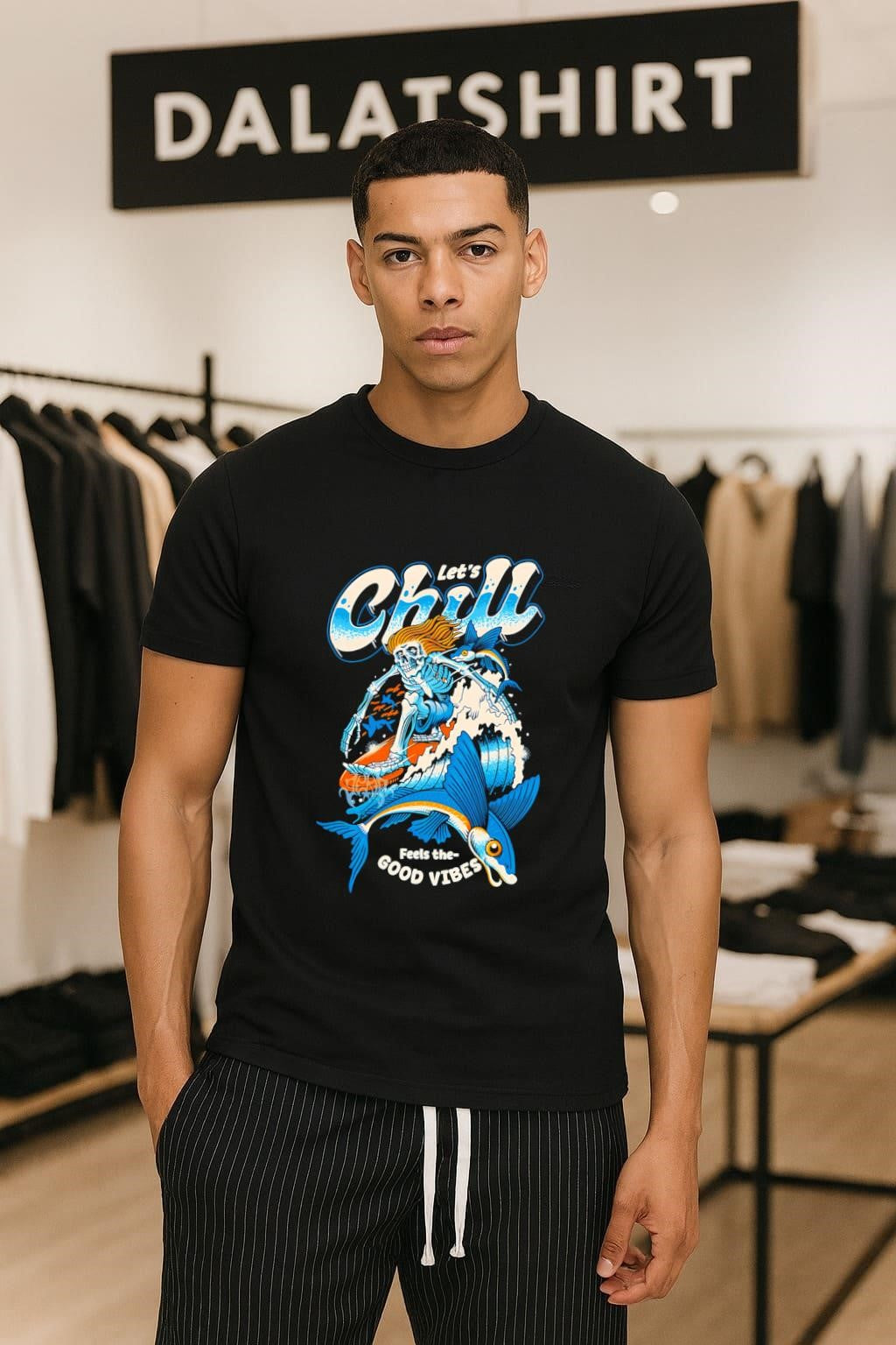 Let’s Chill Feels the Good Vibes Surfing Skeleton Fish shirt