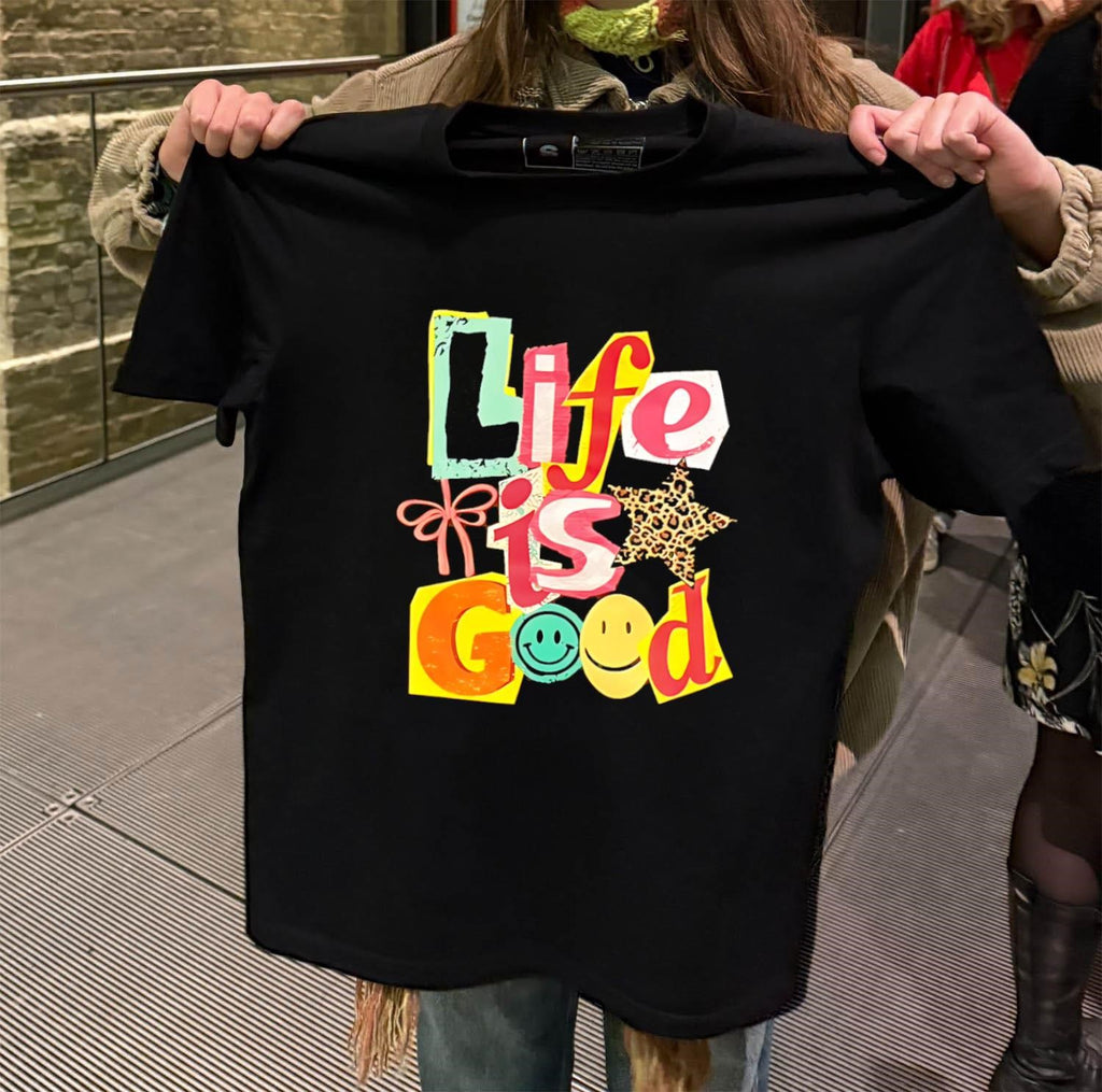 Life Is Good Ransom Note Collage Smiley Face Star shirt