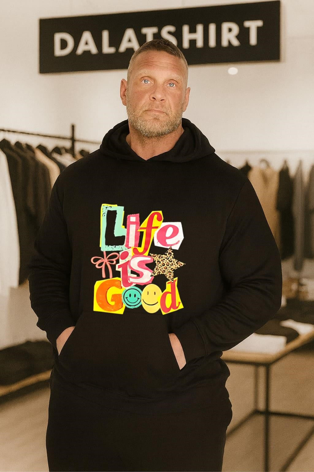 Life Is Good Ransom Note Collage Smiley Face Star shirt