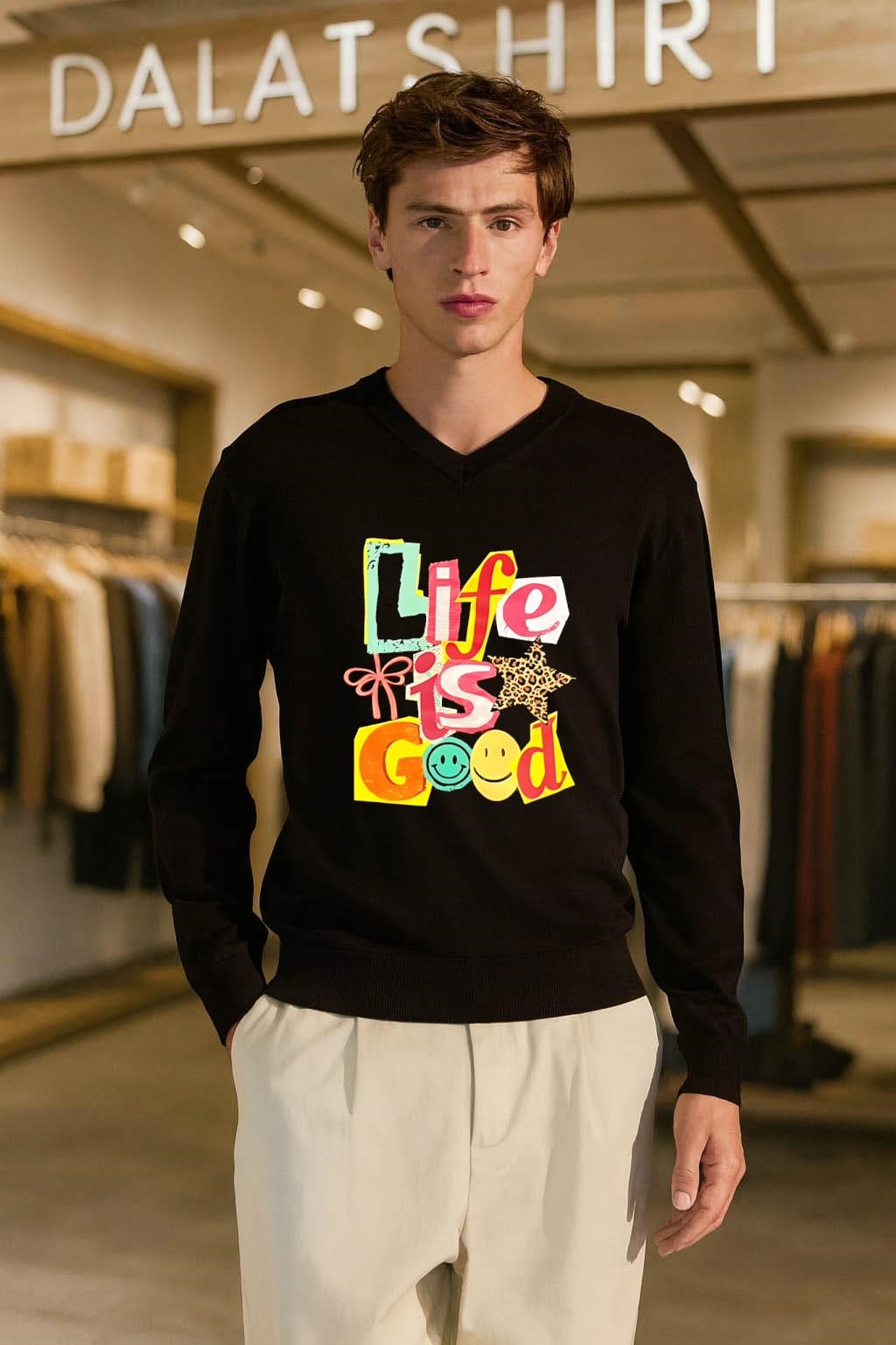 Life Is Good Ransom Note Collage Smiley Face Star shirt