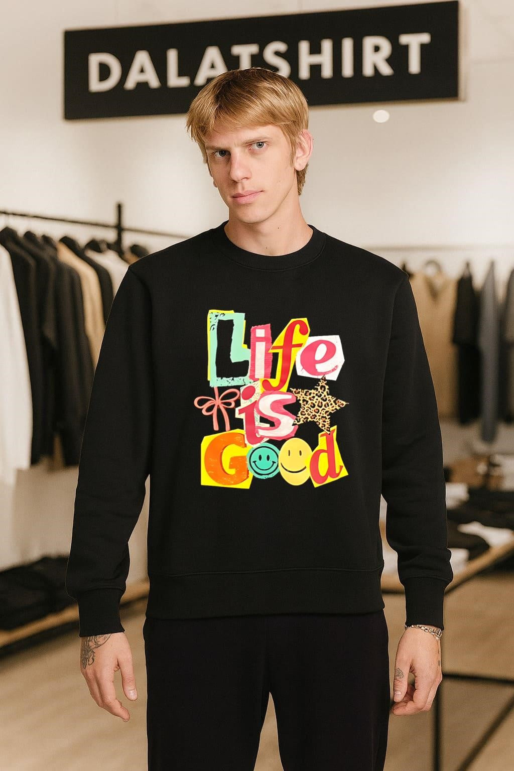 Life Is Good Ransom Note Collage Smiley Face Star shirt