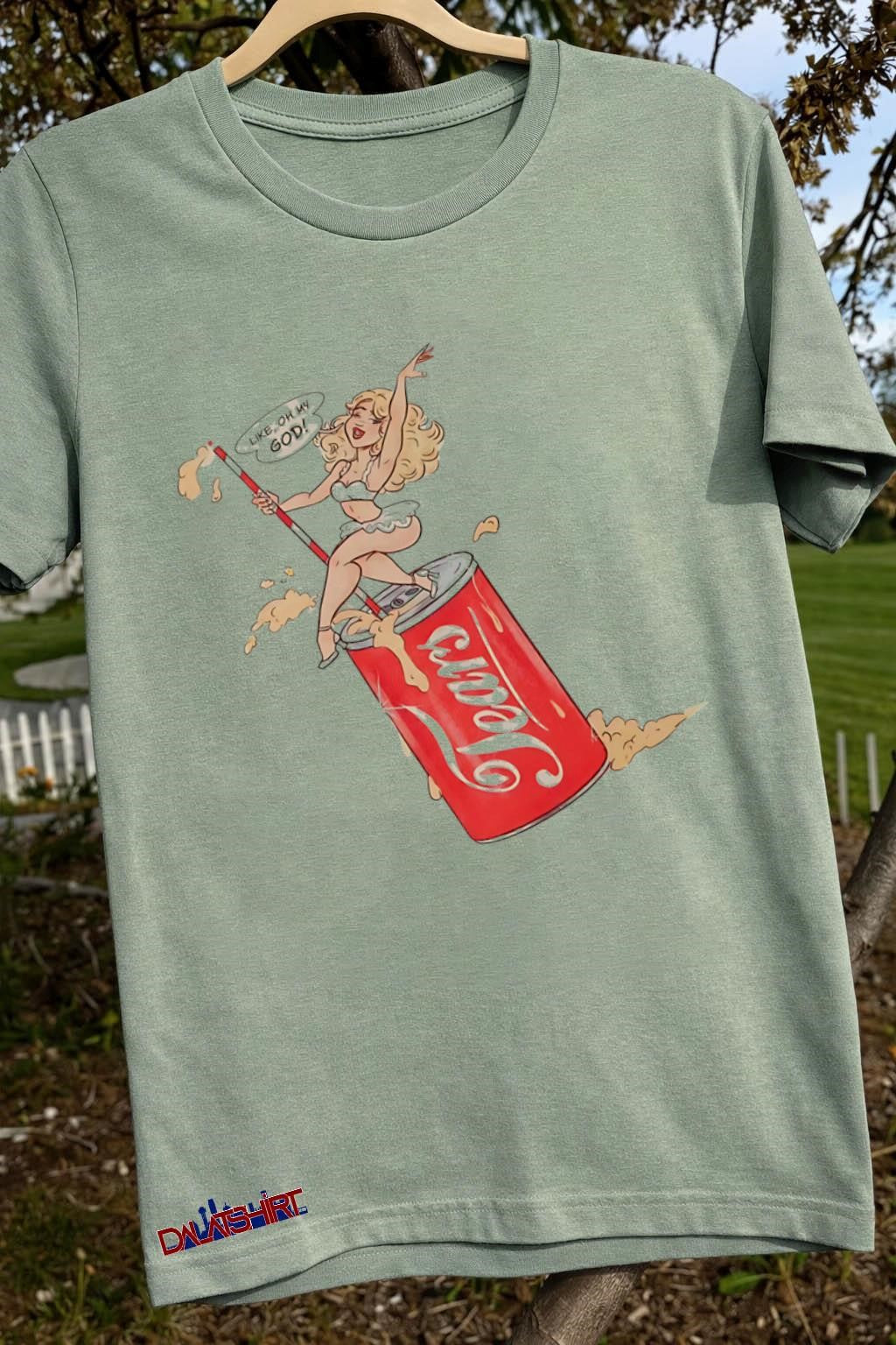 Like Oh My God Blonde Pinup Girl Sitting On Soda shirt