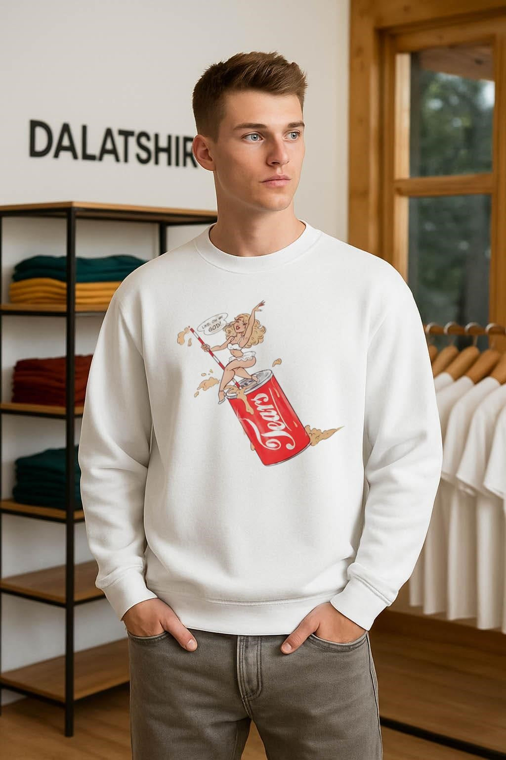 Like Oh My God Blonde Pinup Girl Sitting On Soda shirt