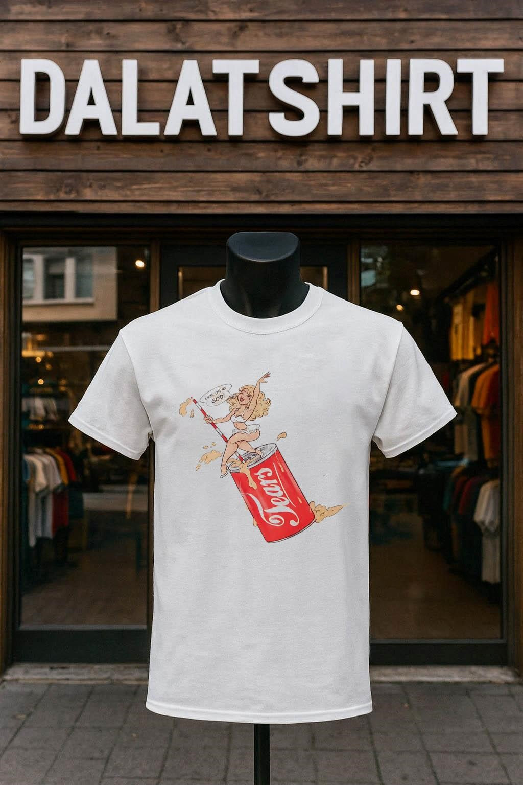 Like Oh My God Blonde Pinup Girl Sitting On Soda shirt