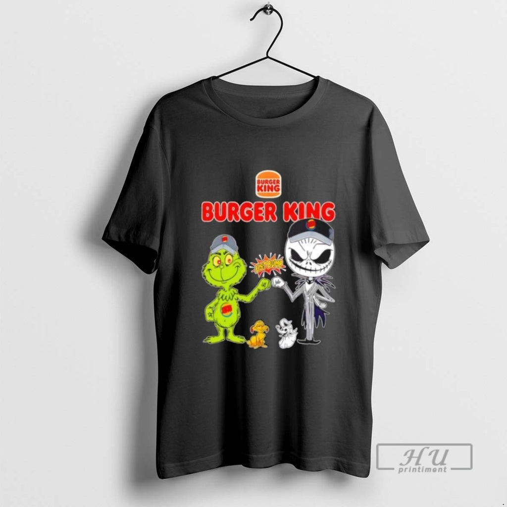 Limited Edition Burger King X Grinch And Jack Skellington Fist Bump Uniwilling Friends Graphic Tee