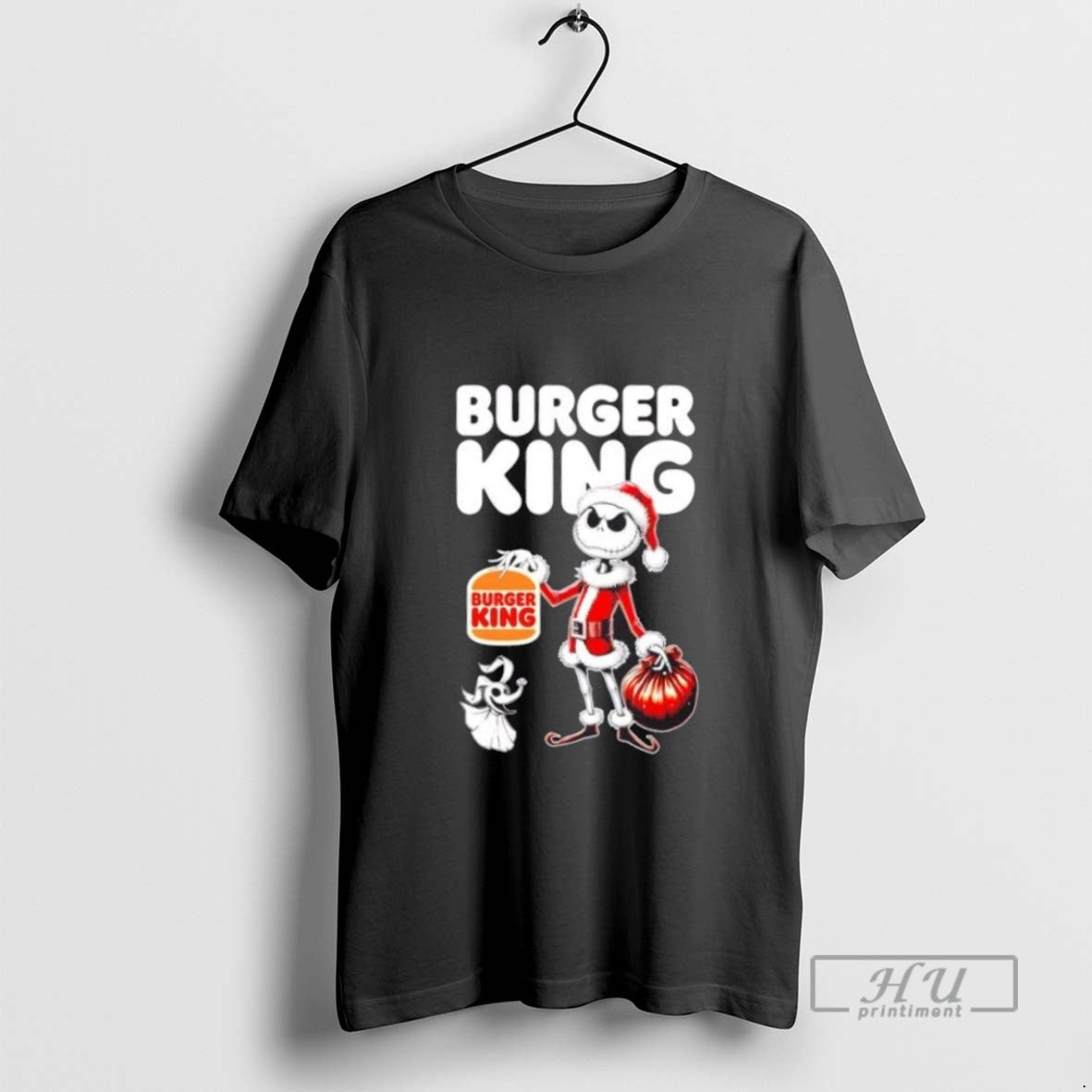 Limited Edition Burger King X Jack Skellington Santa Isnt Real Christmas Graphic Tee Shirt