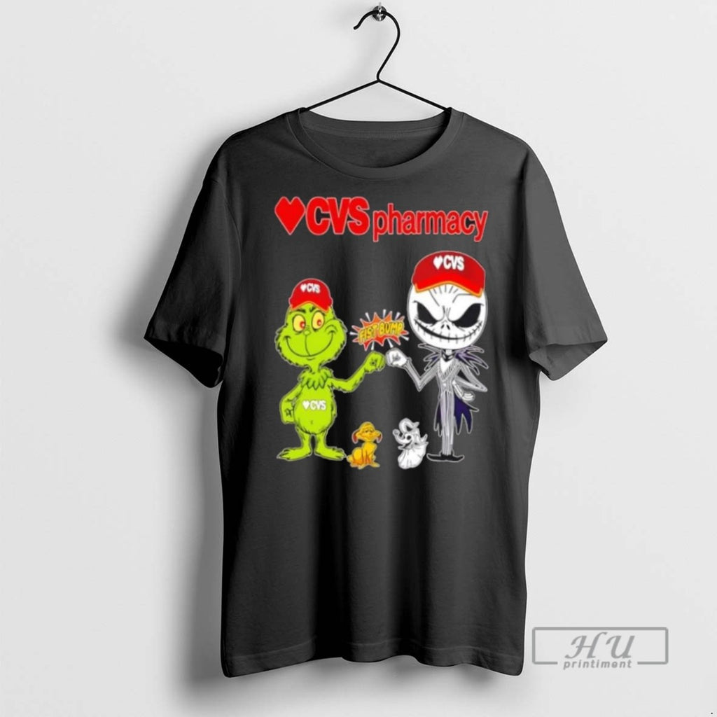 Limited Edition Cvs Pharmacy X Grinch And Jack Skellington Fist Bump Uniwilling Friends Graphic Tee