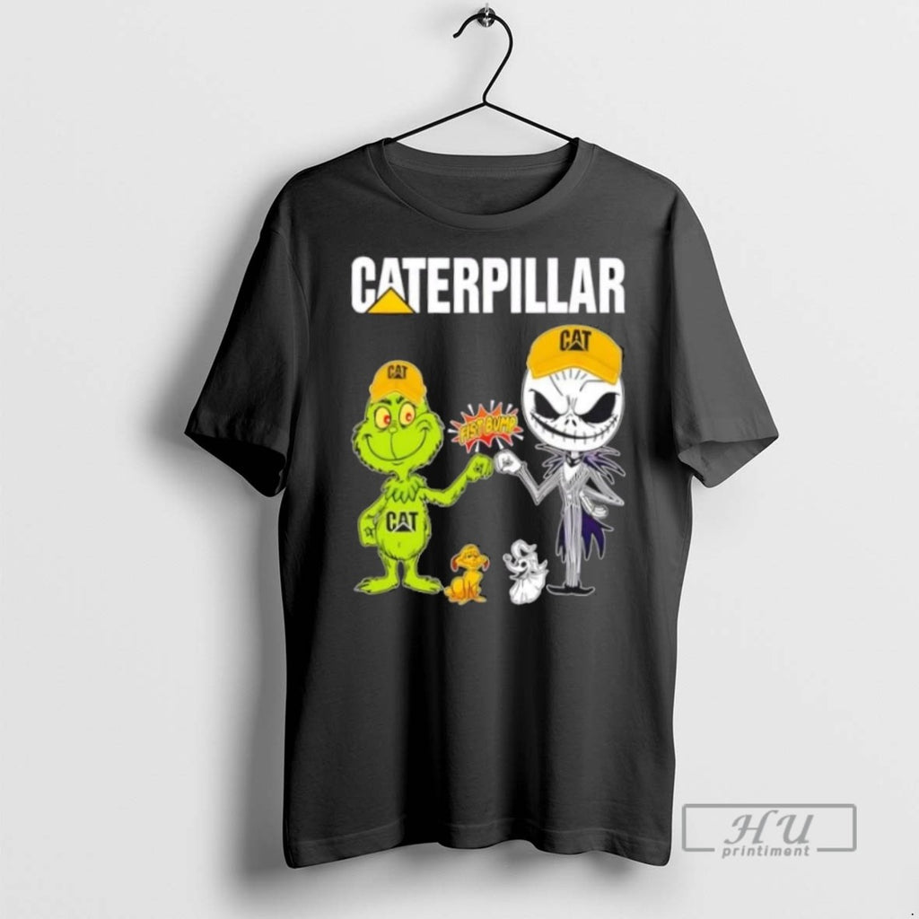 Limited Edition Caterpillar X Grinch And Jack Skellington Fist Bump Uniwilling Friends Graphic