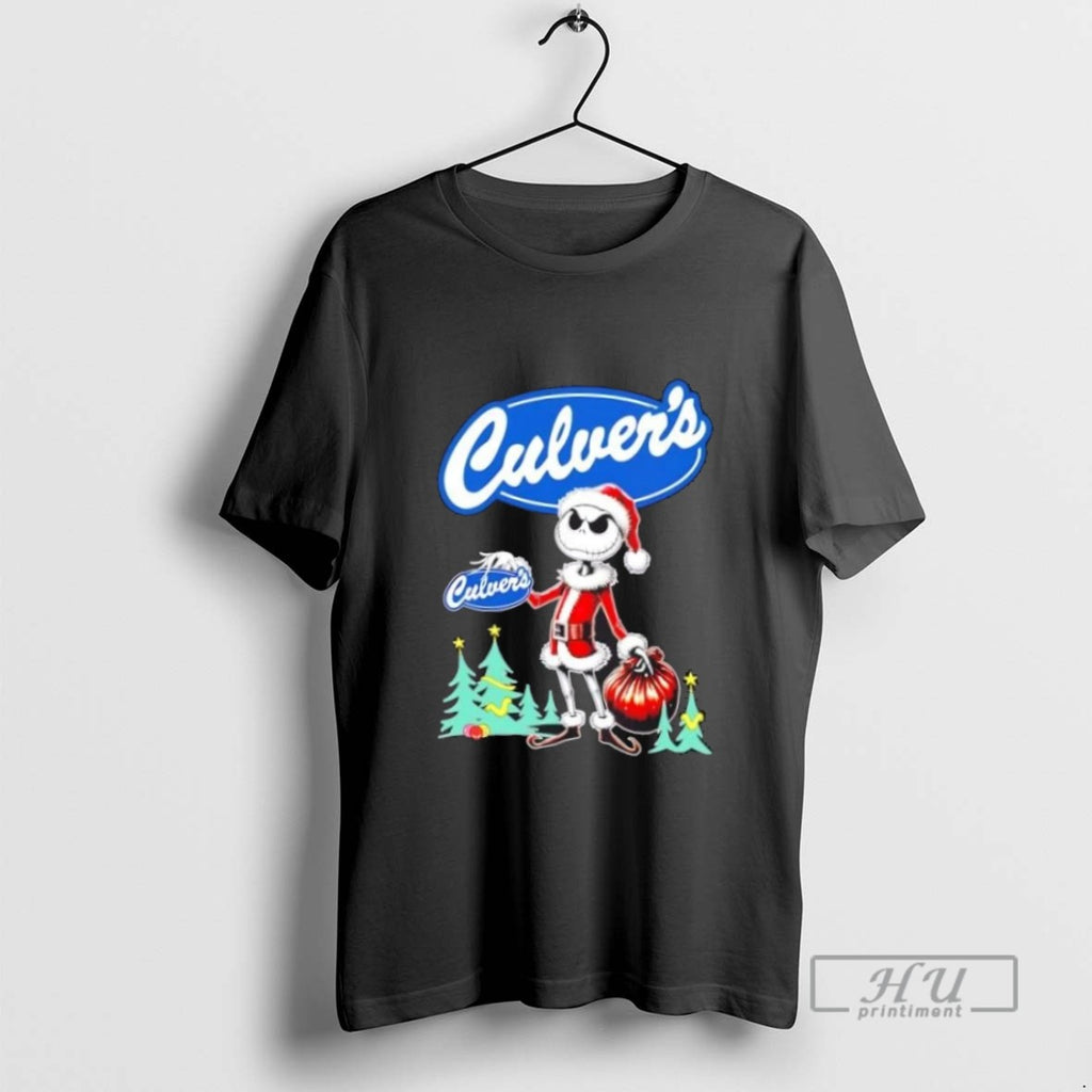 Limited Edition Culvers X Jack Skellington Santa Isnt Real Christmas Graphic Tee Shirt Sweatshirt Hoodies