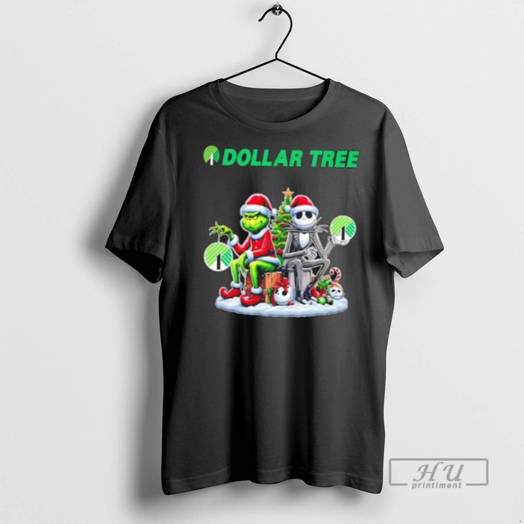 Limited Edition Dollar Tree X Grinch And Jack Skellington Unwilling Friends Merry Christmas Graphic Tee