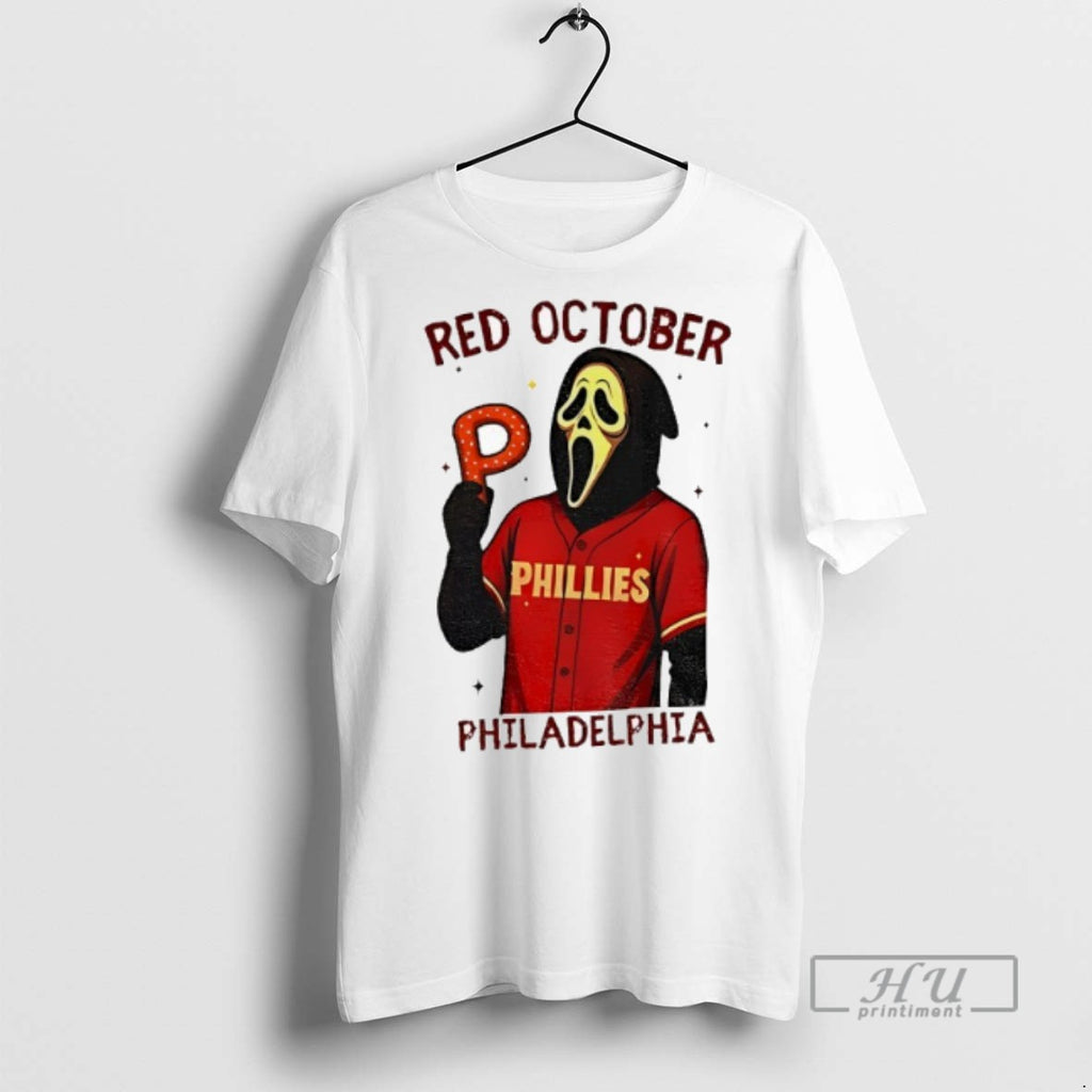 Limited Edition Ghost Face Phillies Red October Philadelphia Baseball Halloween Graphic Tee Shirt Sweatshirt Hoodies