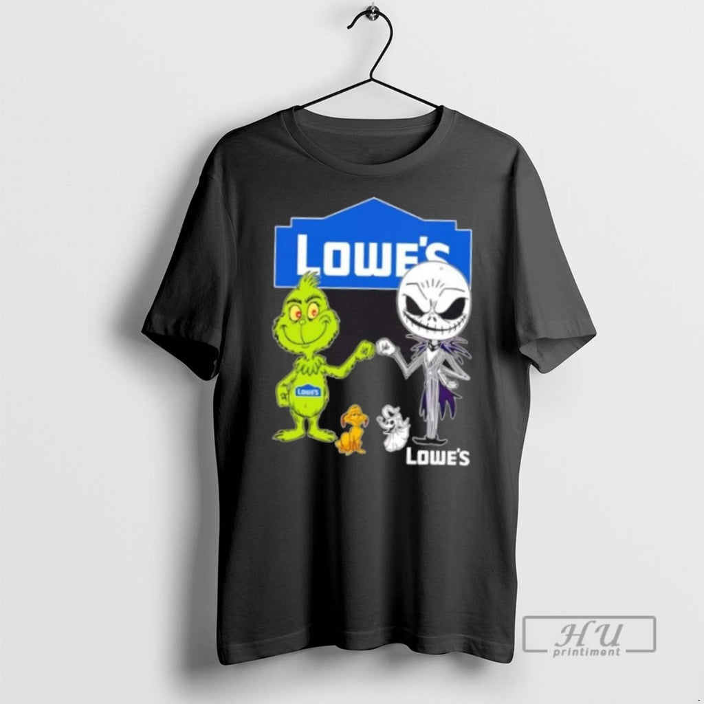 Limited Edition Lowes X Grinch And Jack Skellington Fist Bump Friends Graphic Tee Shirt