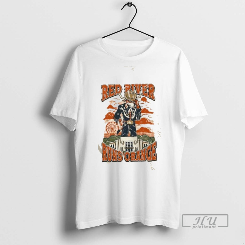 Limited Edition Mascot Texas Longhorns Red River Runs Orange Graphic Tee Shirt Sweatshirt Hoodies