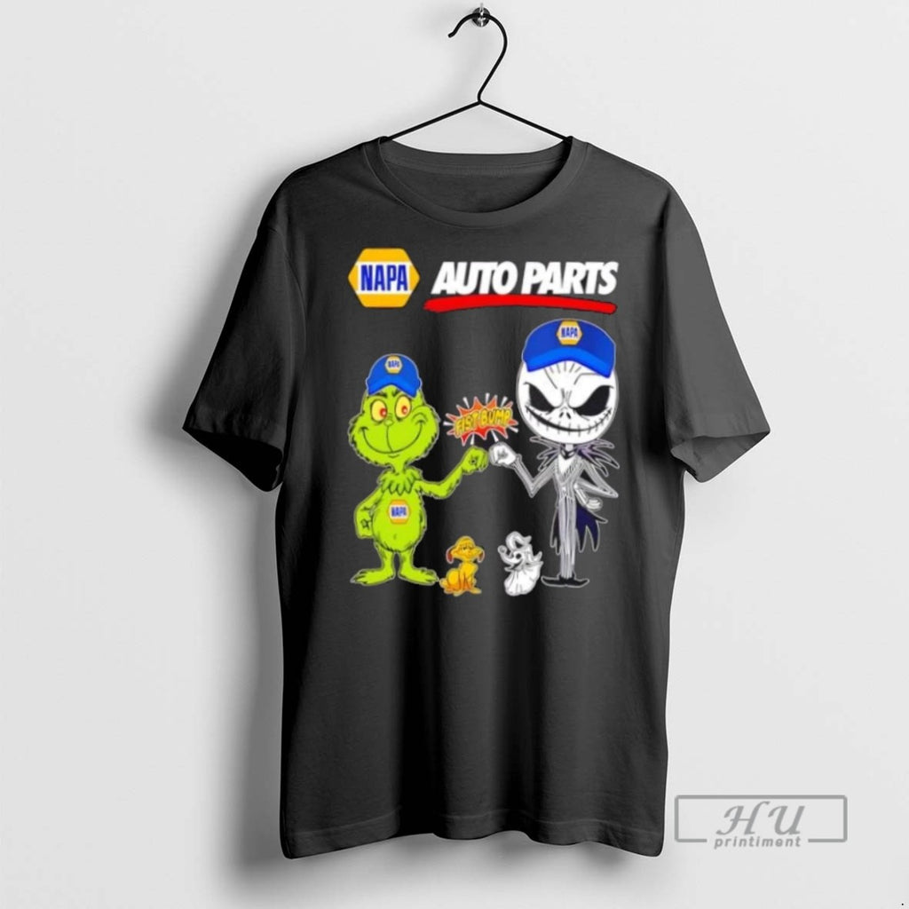 Limited Edition Napa Auto Parts X Grinch And Jack Skellington Fist Bump Uniwilling Friends Graphic