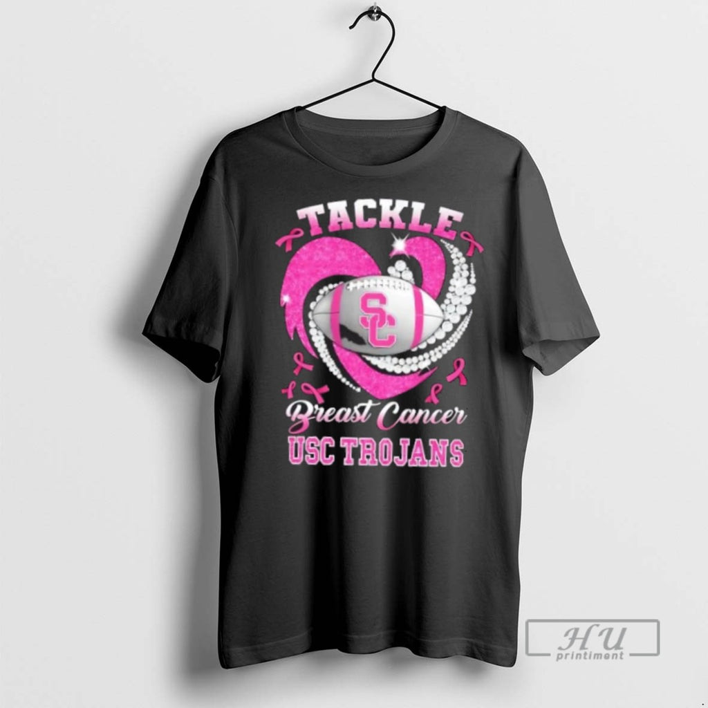 Limited Edition Tackle Breast Cancer Usc Trojans Football Diamond Heart Graphic Tee Shirt Sweatshirt Hoodies