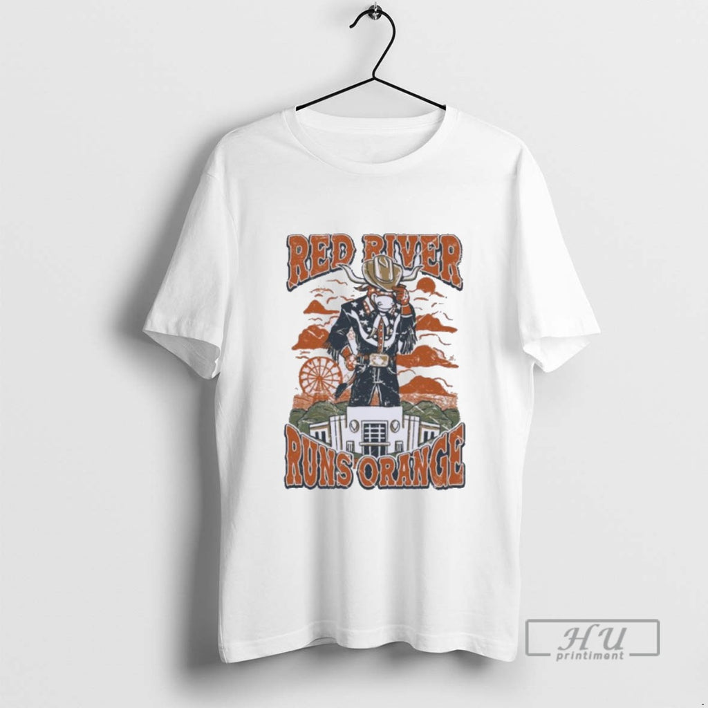 Limited Edition Texas Longhorns Red River Runs Orange Graphic Tee Shirt Sweatshirt Hoodies