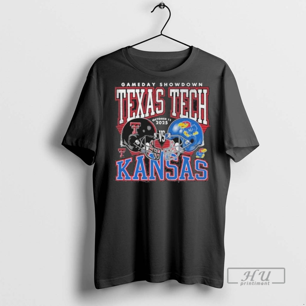 Limited Edition Texas Tech Vs Ku 2025 Gameday Matchup Helmet Graphic Tee Shirt Sweatshirt Hoodies