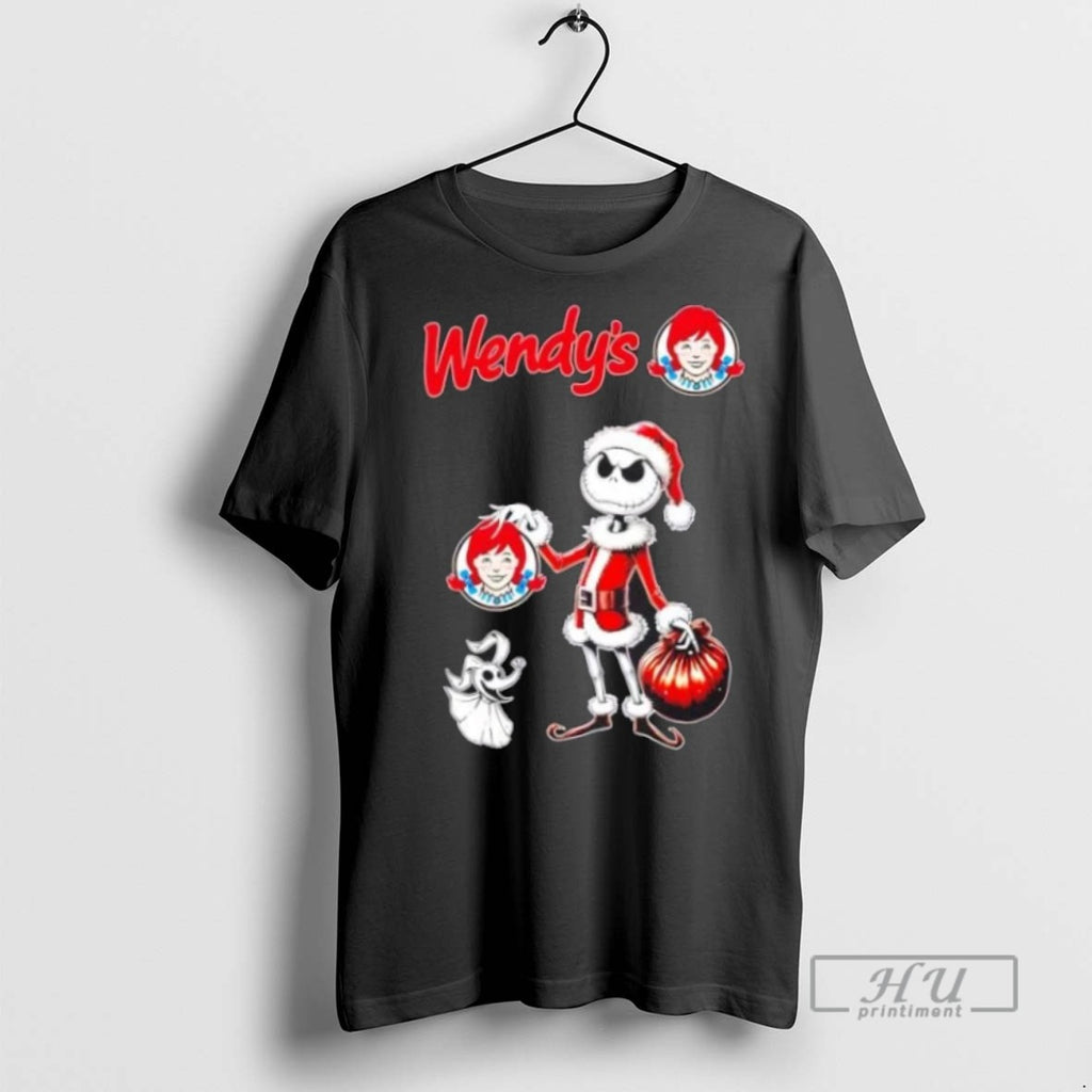 Limited Edition Wendys X Jack Skellington Santa Isnt Real Christmas Graphic Tee Shirt Sweatshirt Hoodies