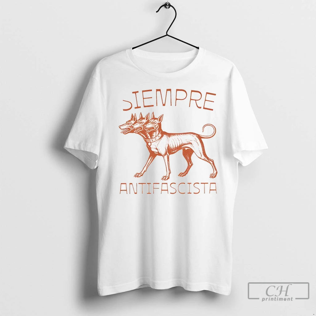 Linocut 3 Headed Dog Siempre Antifascista Anti Fascism T Shirts
