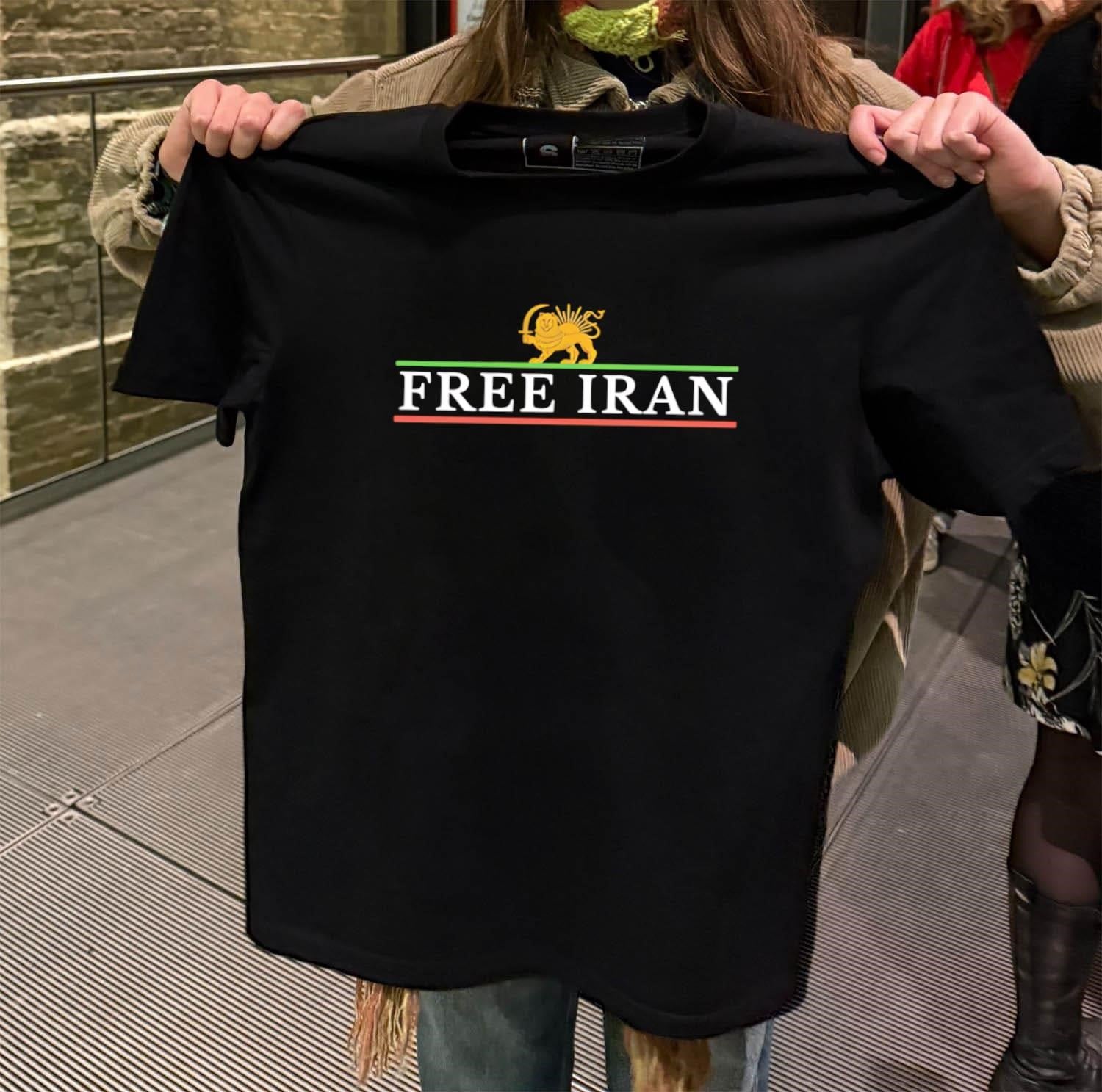 Lion and Sun Symbol Free Iran Flag Stripes shirt