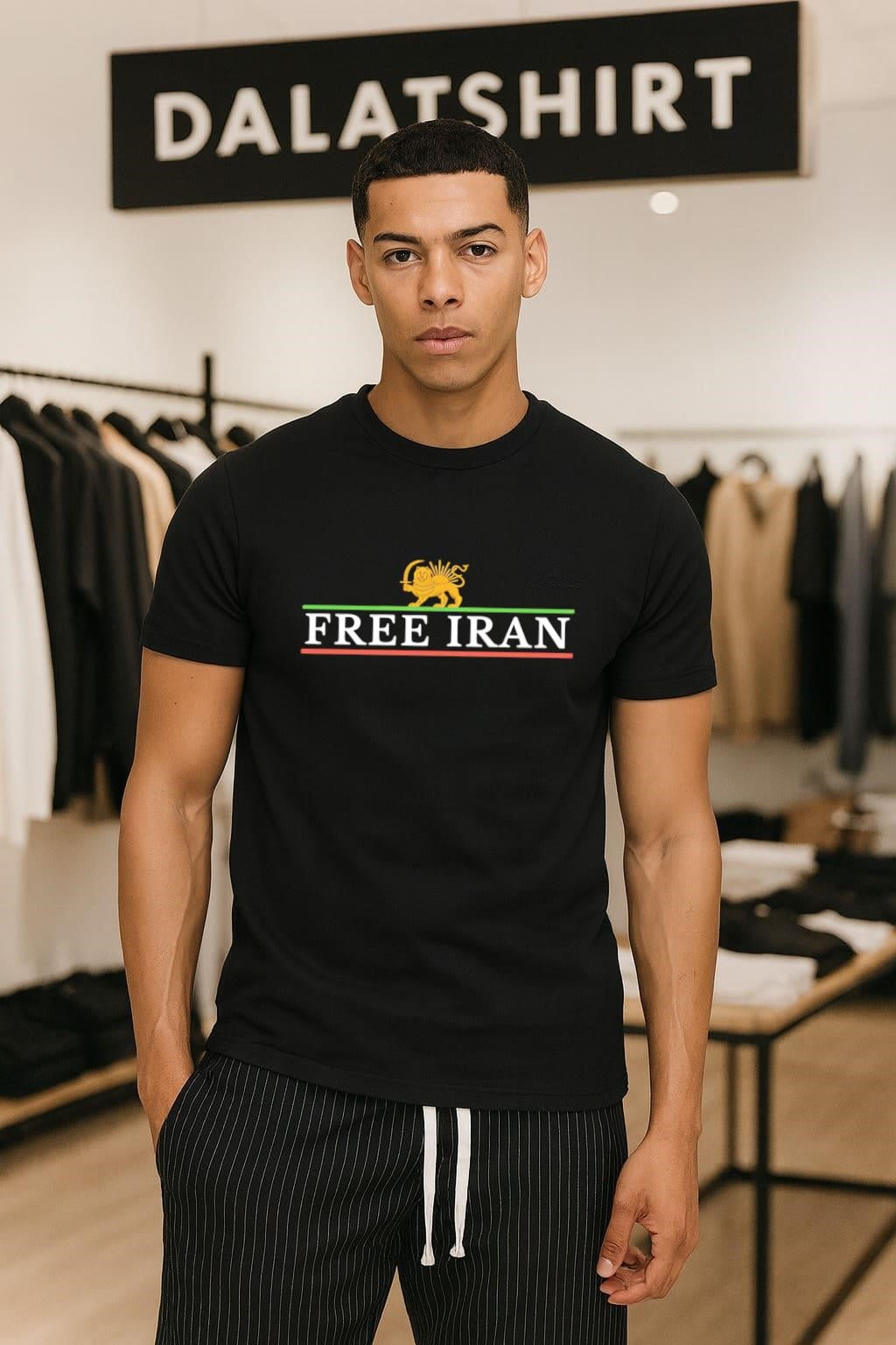Lion and Sun Symbol Free Iran Flag Stripes shirt