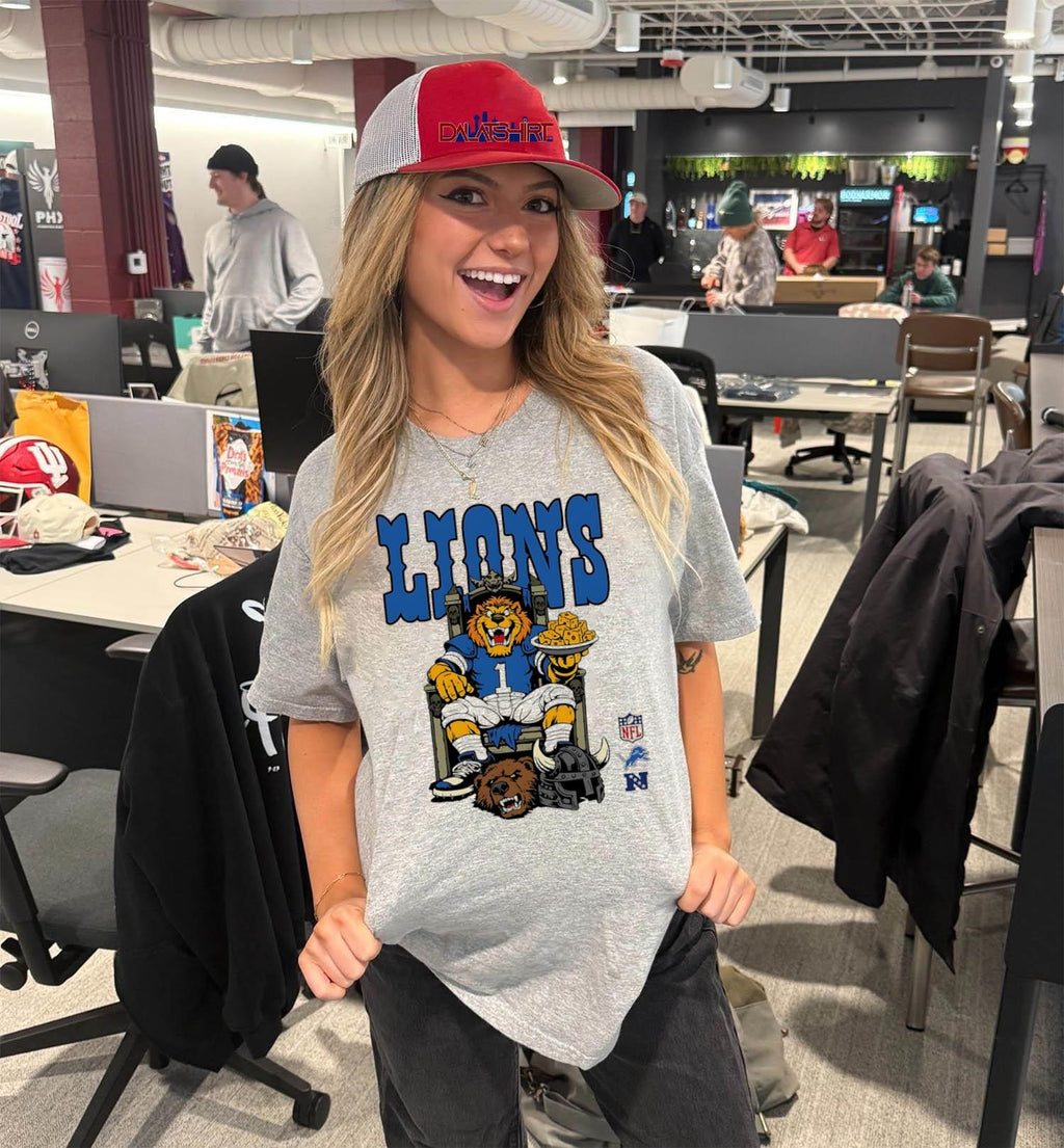 Lions Number 1 Mascot Sitting on Throne Holding Cheese shirt
