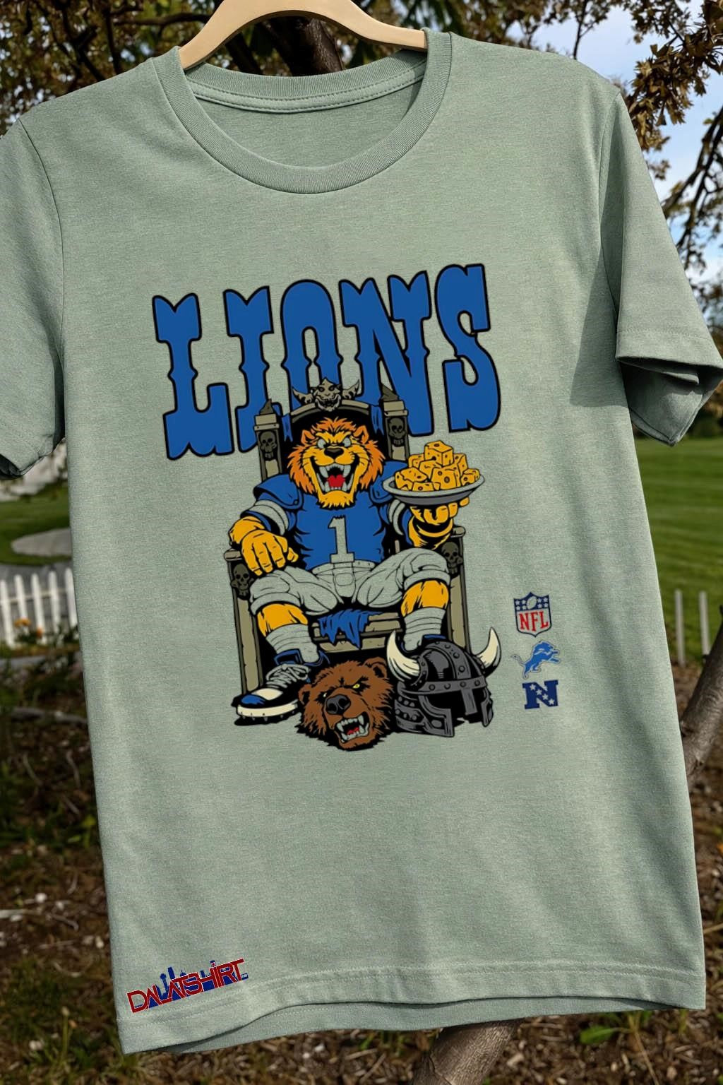 Lions Number 1 Mascot Sitting on Throne Holding Cheese shirt