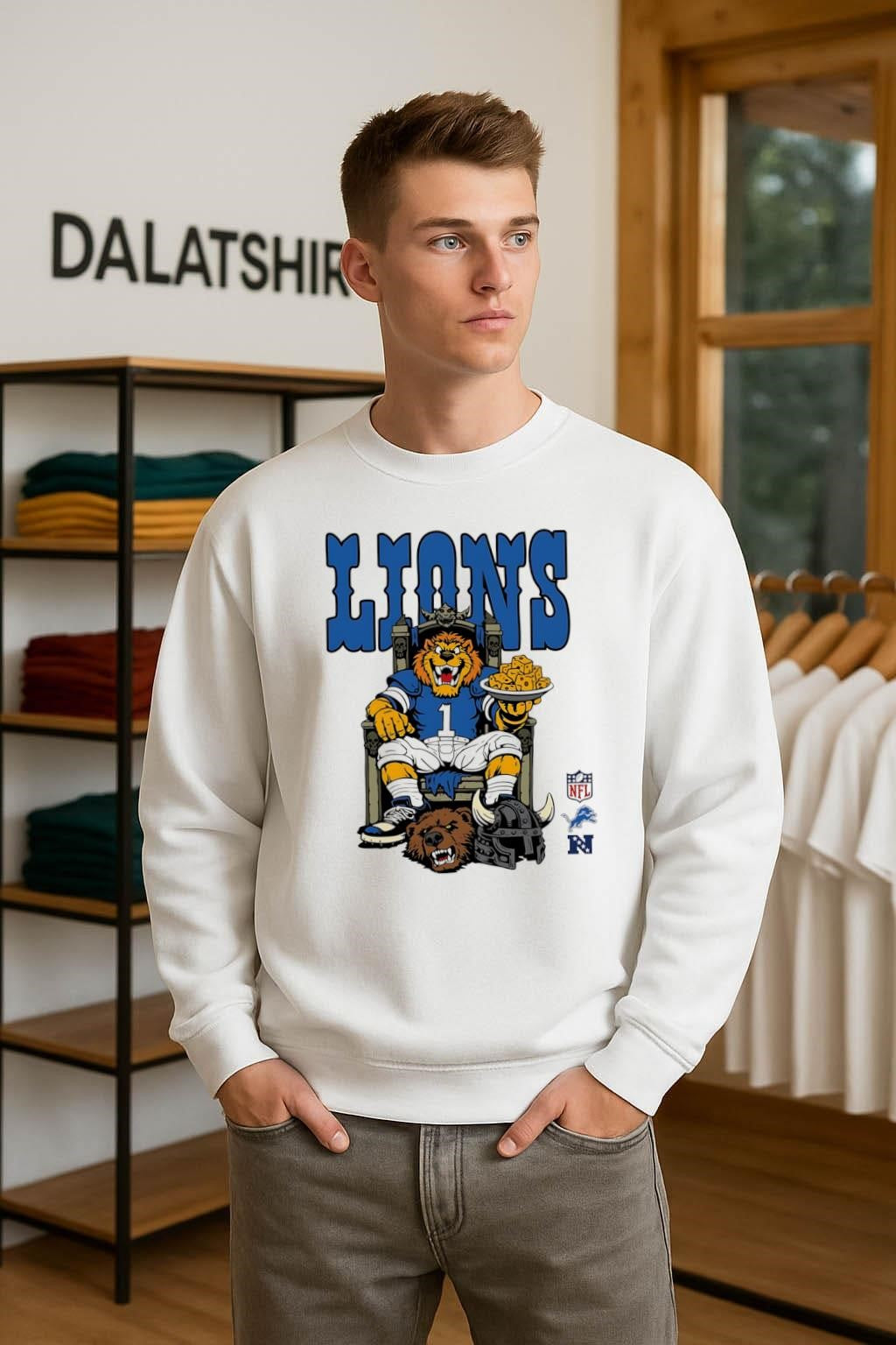 Lions Number 1 Mascot Sitting on Throne Holding Cheese shirt