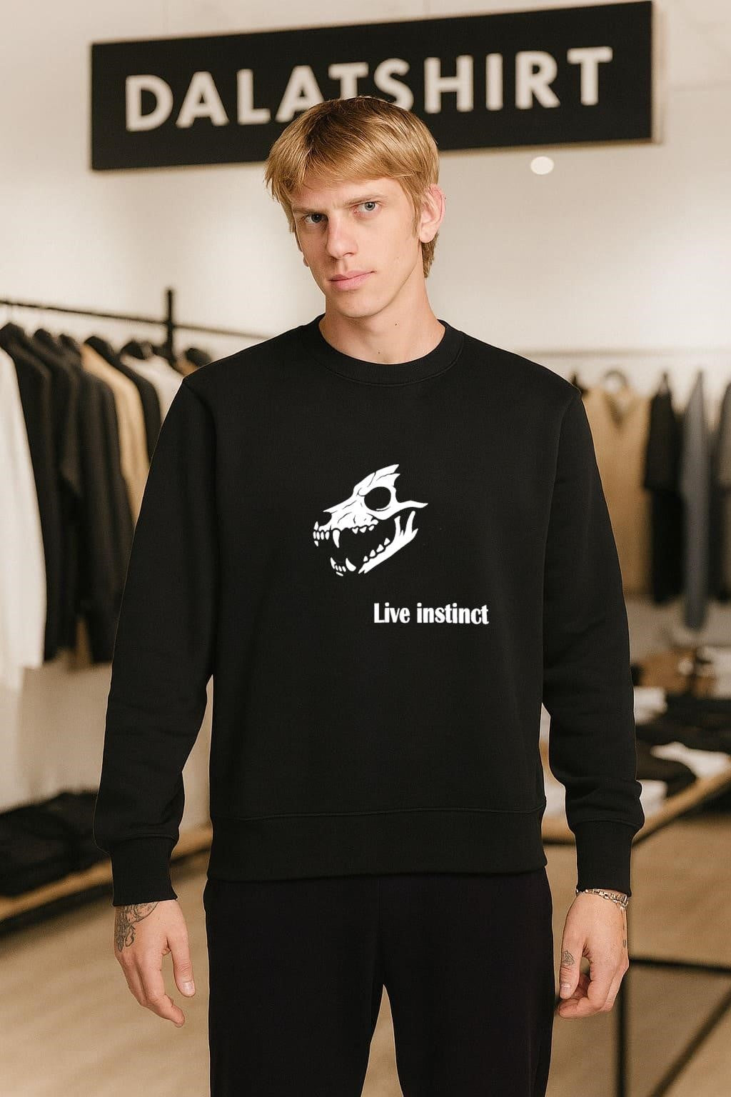 Live instinct Wolf Skeleton Skull Head Gothic Design shirt