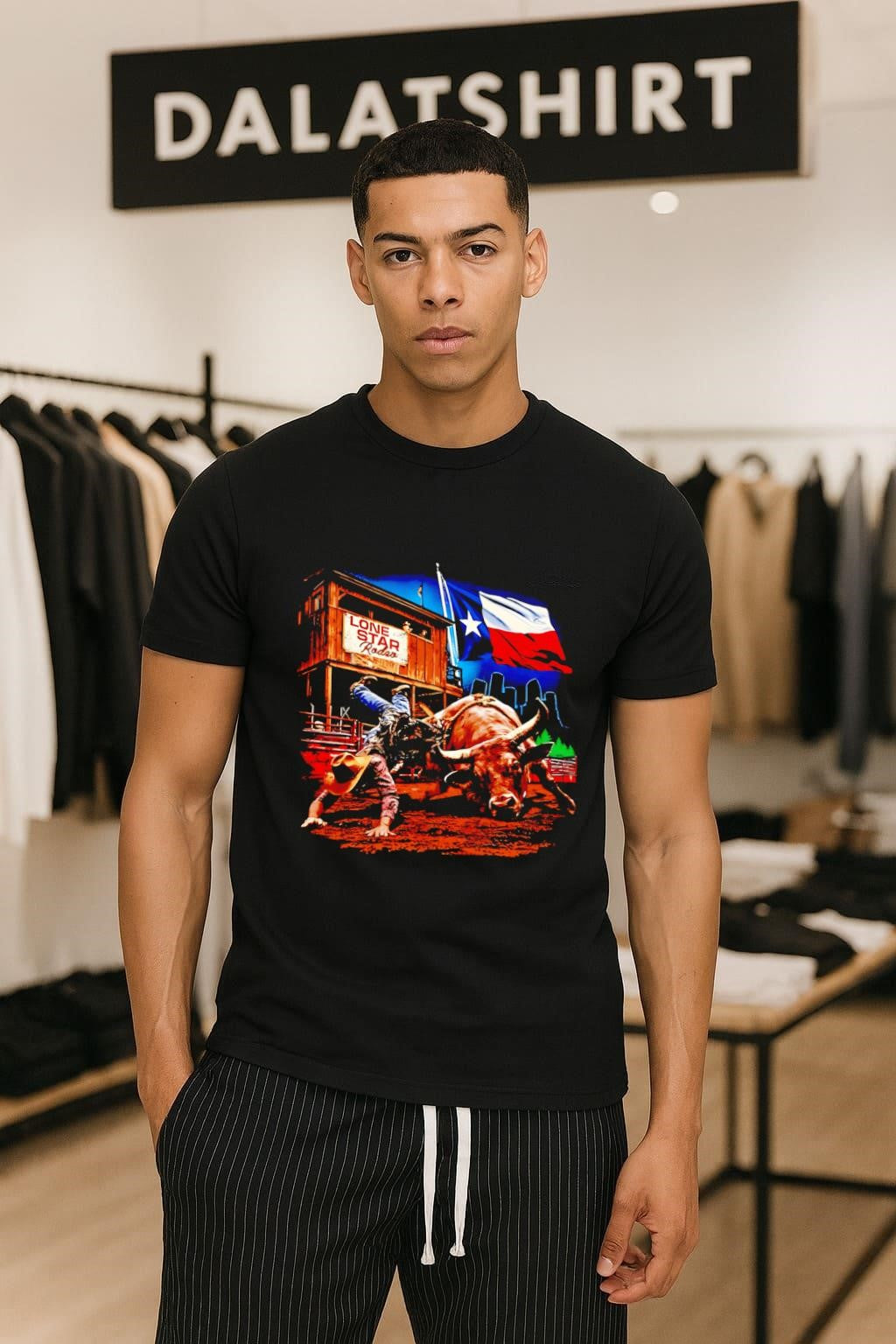 Lone Star Rodeo Texas Flag Bull Riding Cowboy Graphic shirt