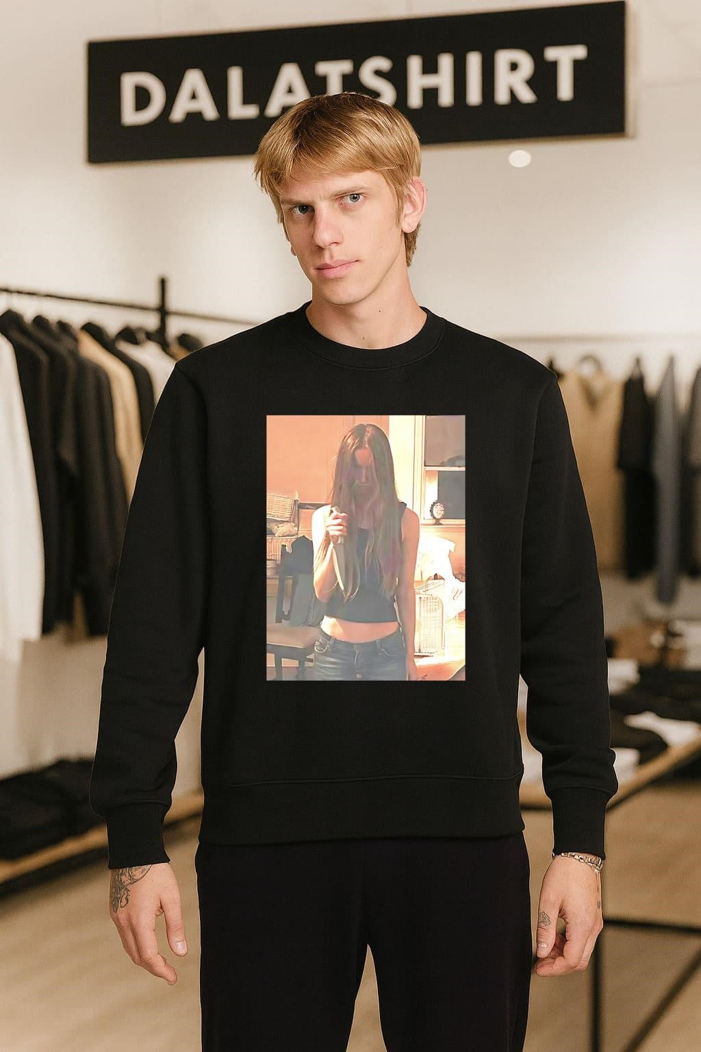 Long hair girl holding sharp survival knife shirt