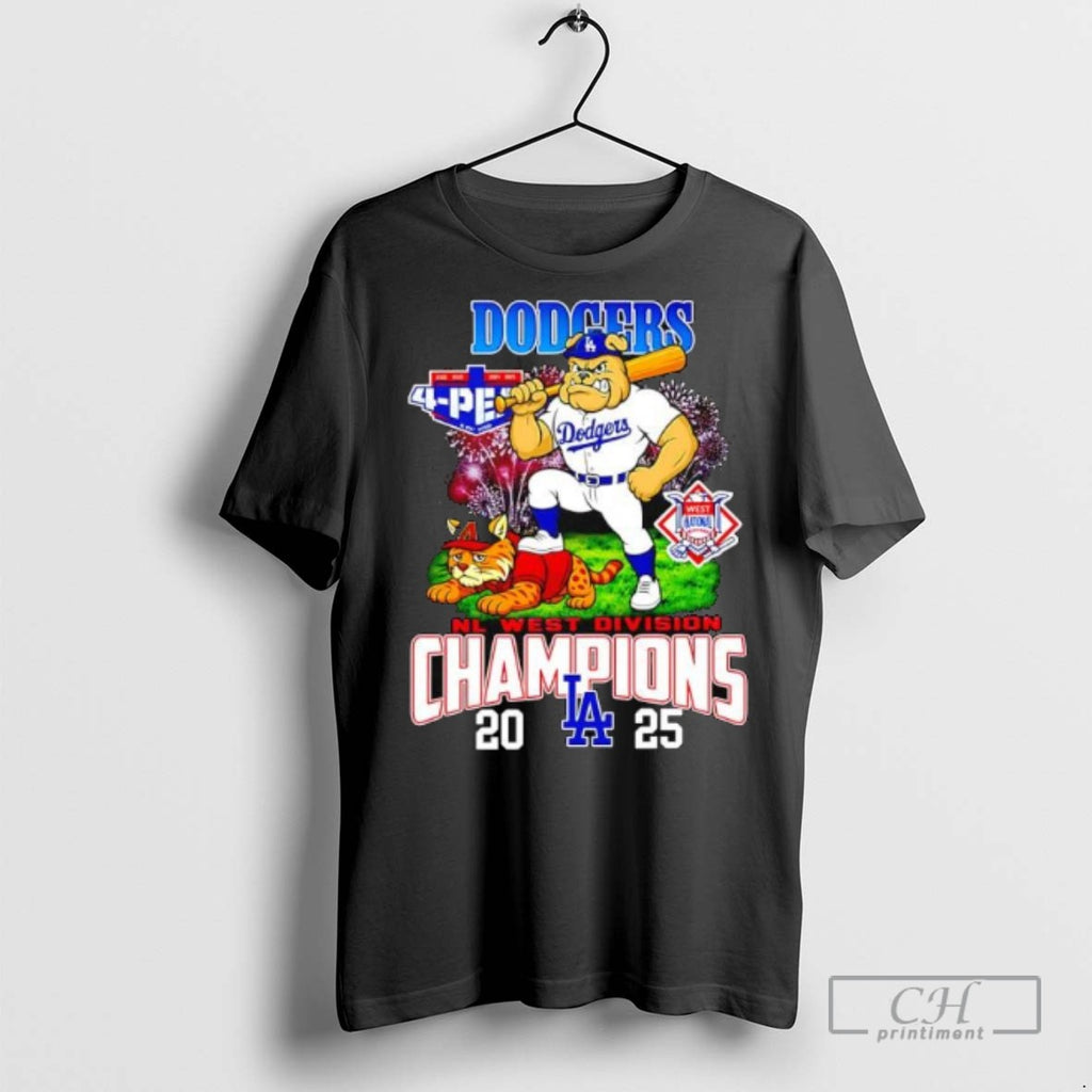 Los Angeles Dodgers 2025 Nl West Division Champions Mascots Bulldog And A Cat T Shirts