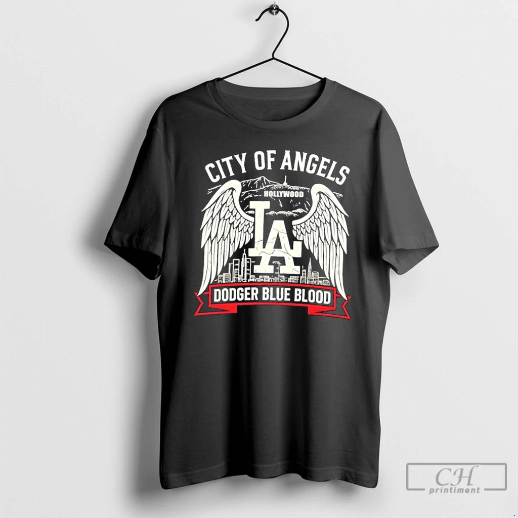Los Angeles Dodgers City Of Angels Dodger Blue Blood Skyline T Shirts