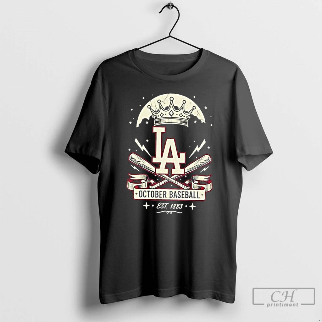 Los Angeles Dodgers October Baseball Est 1883 T Shirts