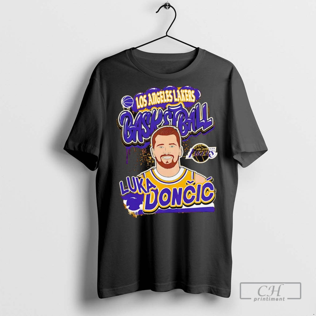 Los Angeles Lakers Luka Doncic 77 Yellow Baller Art T Shirts