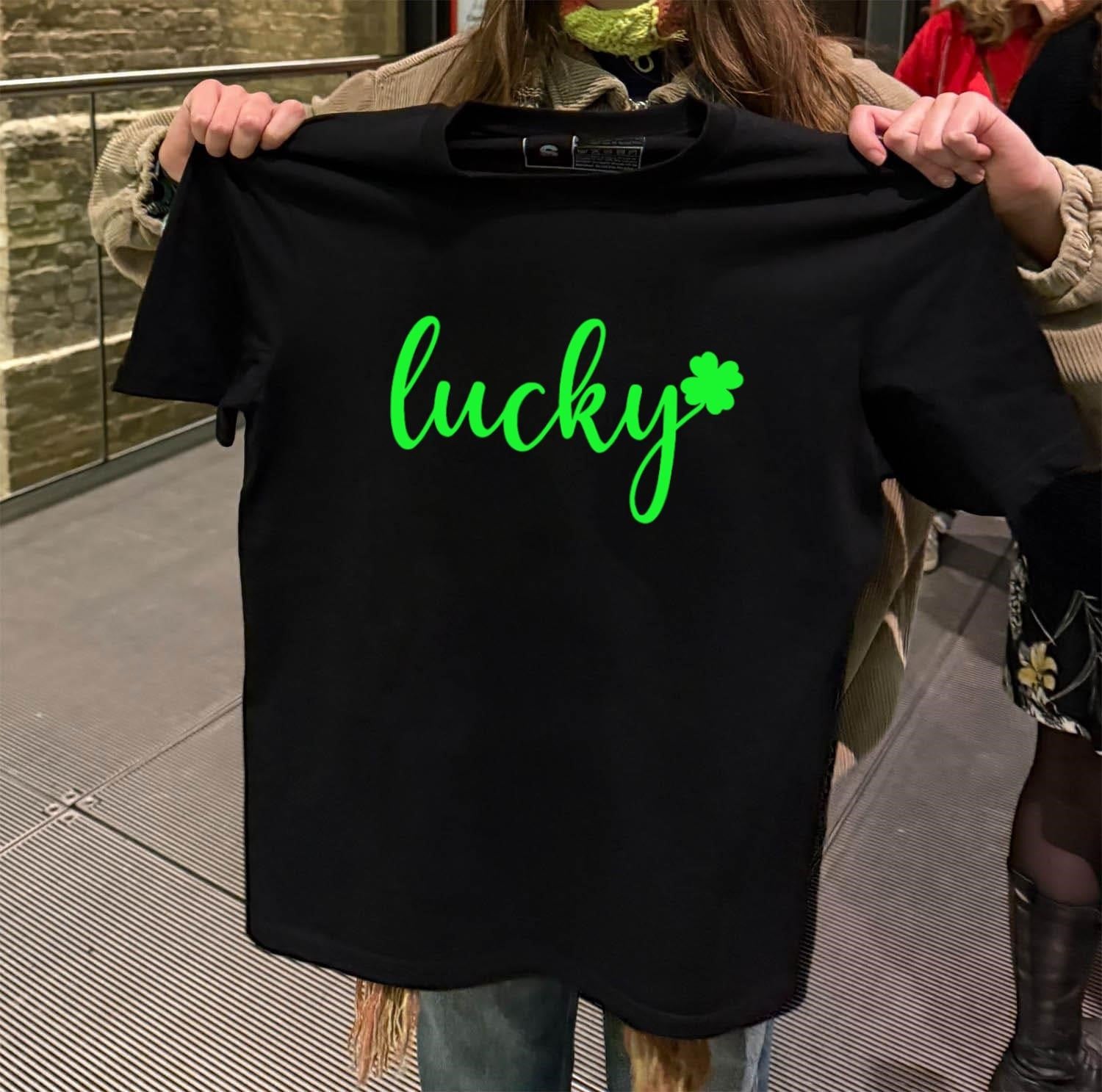 Lucky Cursive Text With Green Shamrock Clover Leaf shirt