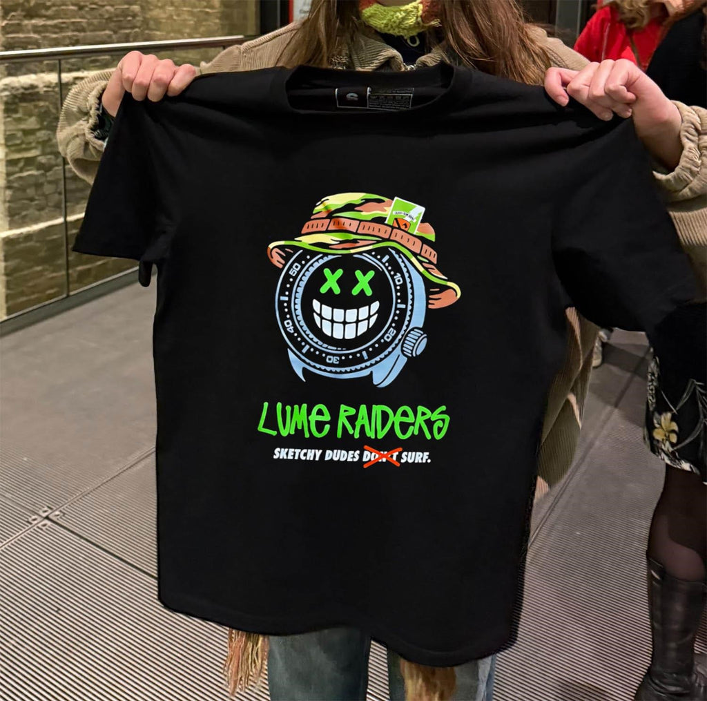 Lume Raiders Sketchy Dudes Don’t Surf Watch Face Smiley shirt