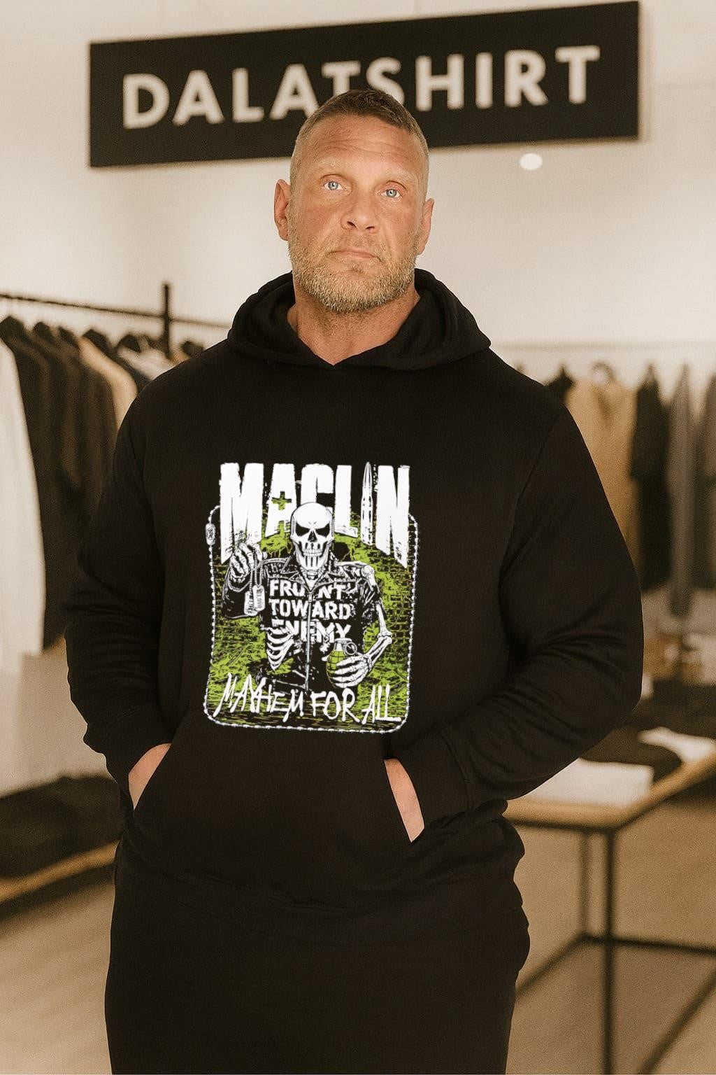 Maclin Skeleton Front Toward Enemy Mayhem For All shirt