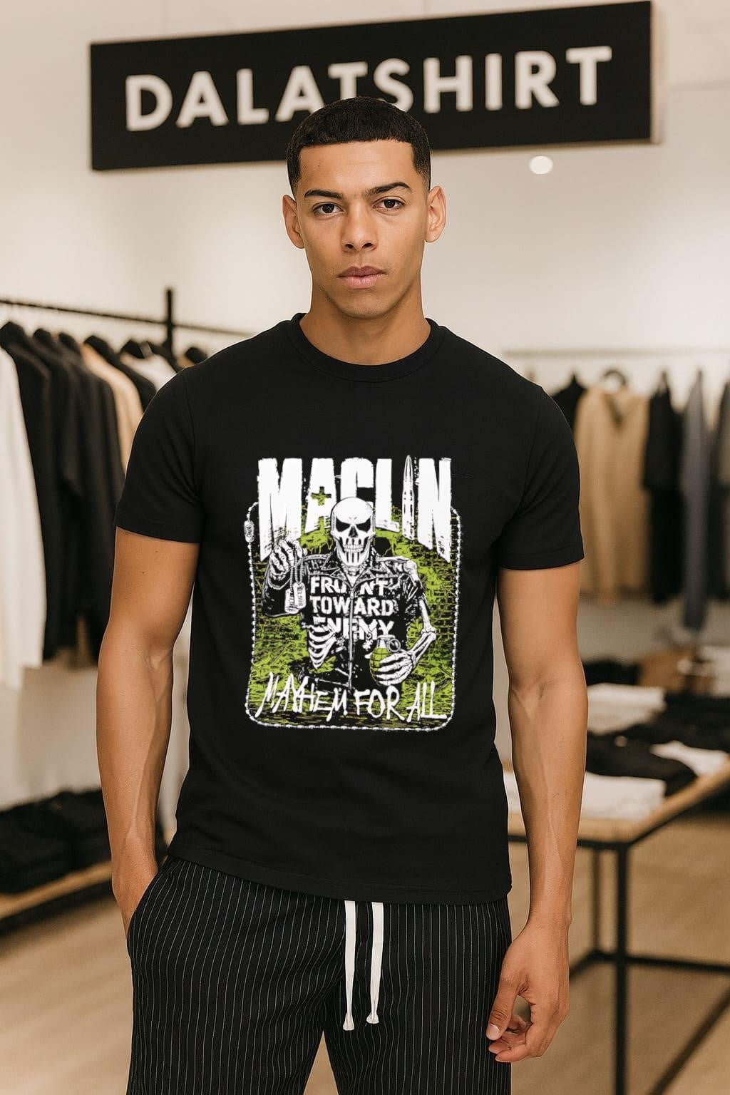 Maclin Skeleton Front Toward Enemy Mayhem For All shirt